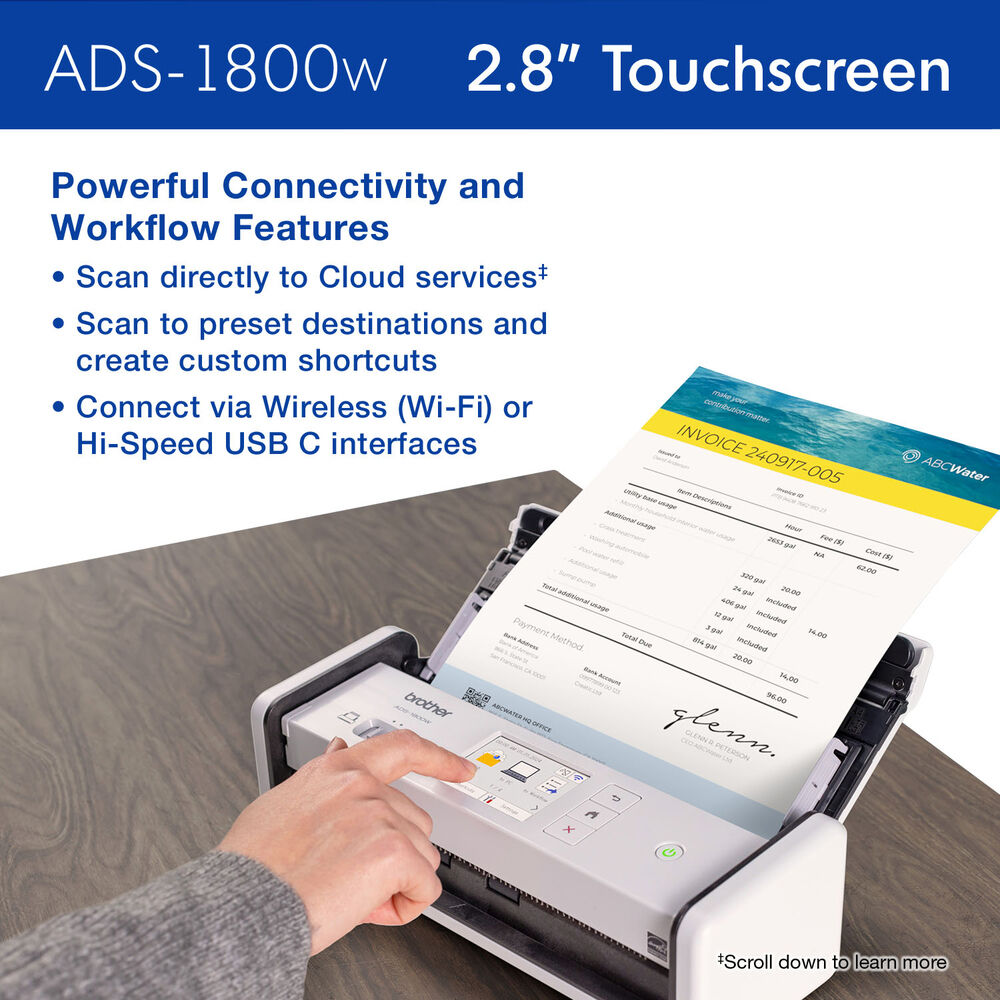 Brother ADS-1800W wireless desktop document scanner with duplex scanning — view 5