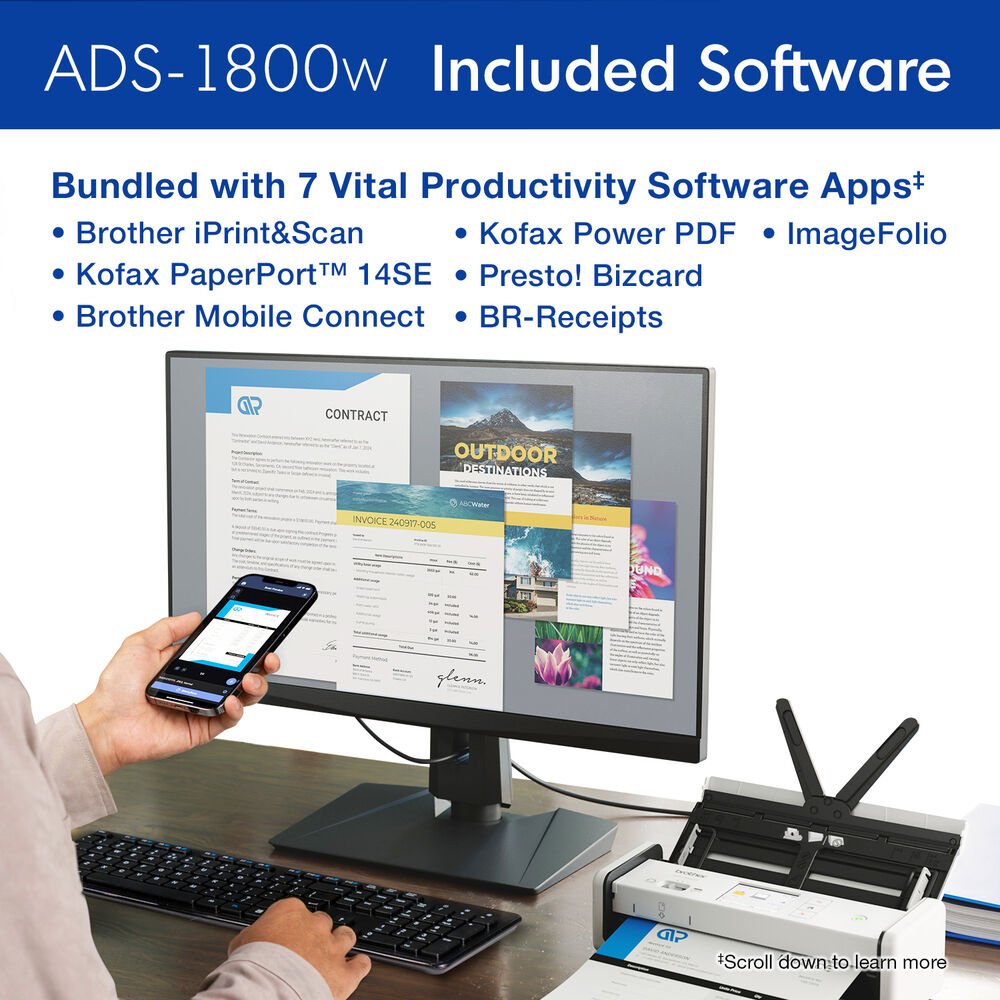 Brother ADS-1800W wireless desktop document scanner with duplex scanning — view 6