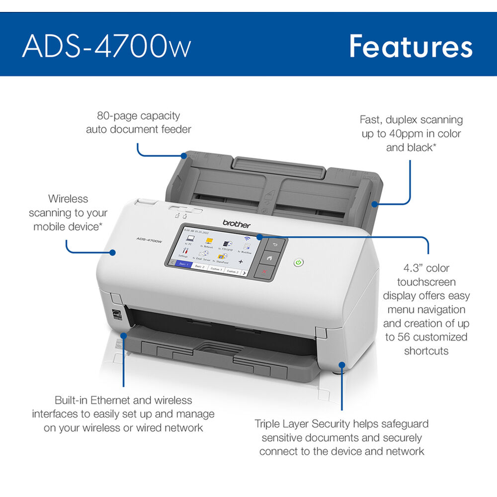 Brother ADS-4700W professional desktop document scanner for business workgroups — view 3