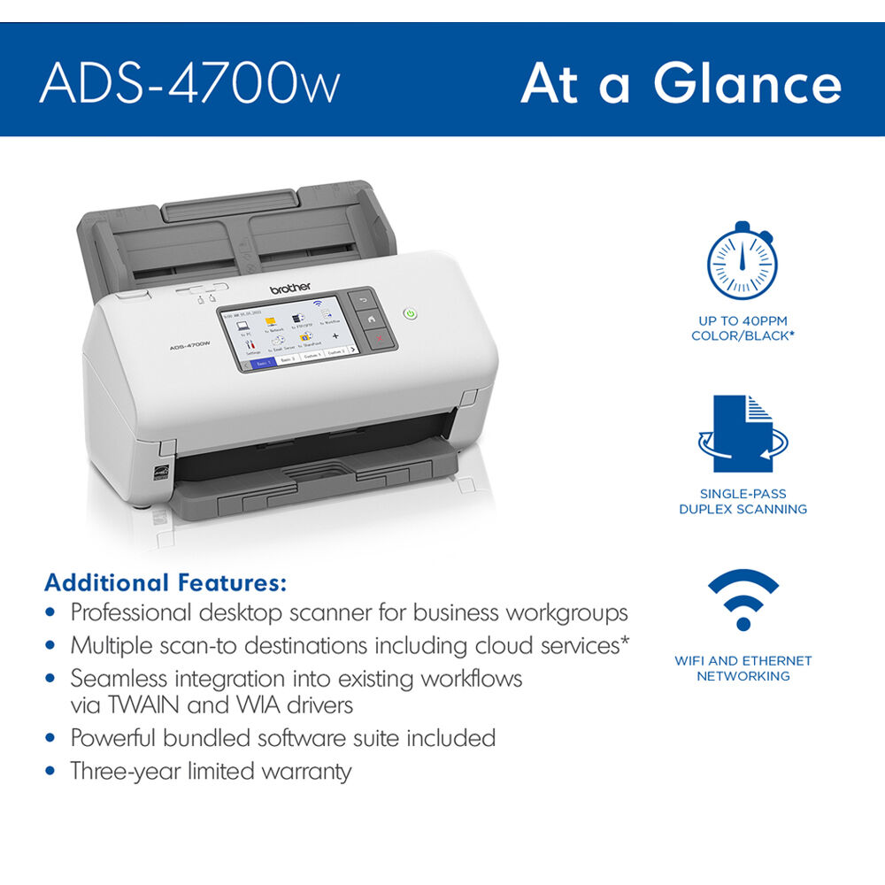 Brother ADS-4700W professional desktop document scanner for business workgroups — view 4
