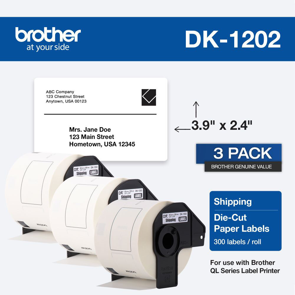 Brother DK12023PK shipping paper labels 62 mm x 100 mm 3-pack for office and warehouse labeling — view 2
