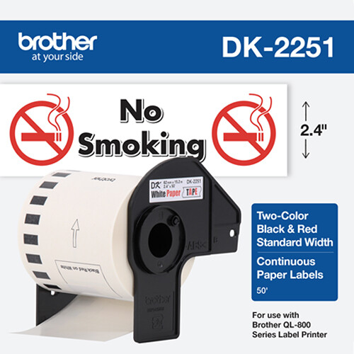 Brother DK2251 continuous length white paper label roll, 2 2/5 inch width for Brother QL printers — view 4