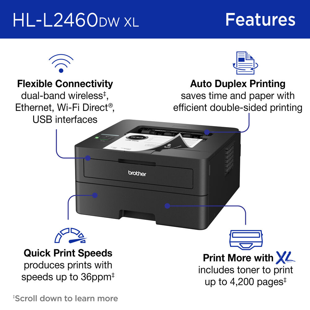 BROTHER INTL (PRINTERS) BROTHER HL-L2460DW XL PRINTER BROTHER HL-L2460DW XL MONO LASER — view 3
