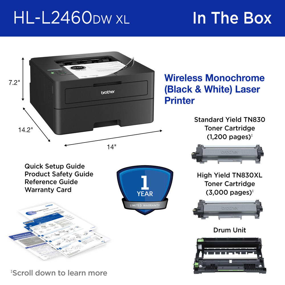 BROTHER INTL (PRINTERS) BROTHER HL-L2460DW XL PRINTER BROTHER HL-L2460DW XL MONO LASER — view 7