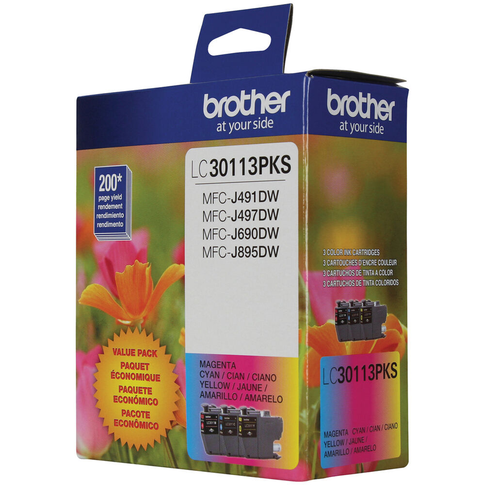 Brother LC30113PKS OEM standard-yield cyan magenta yellow 3-pack ink cartridges — view 2
