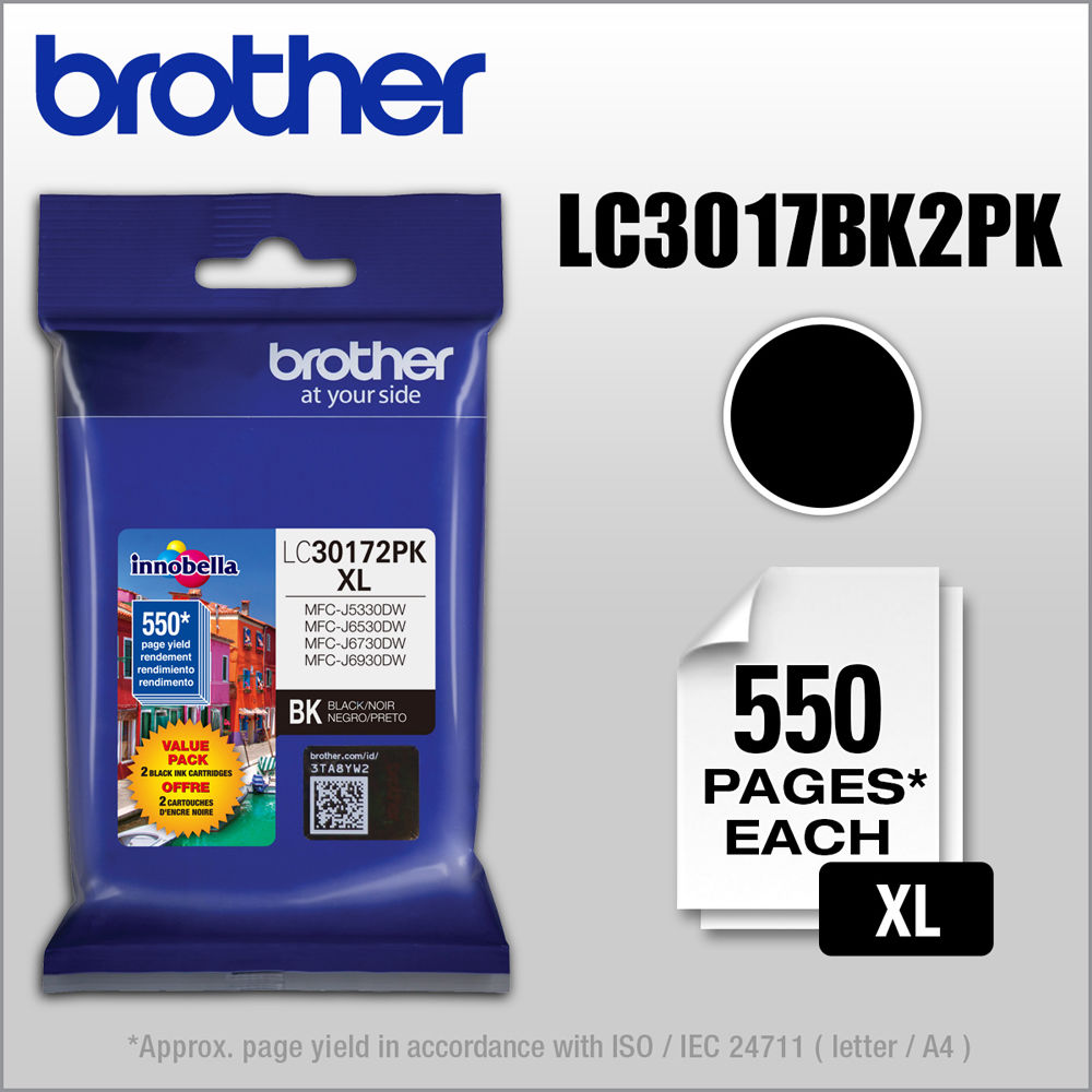 Brother LC30172PK high yield XL black ink cartridge 2-pack for compatible Brother printers — view 4