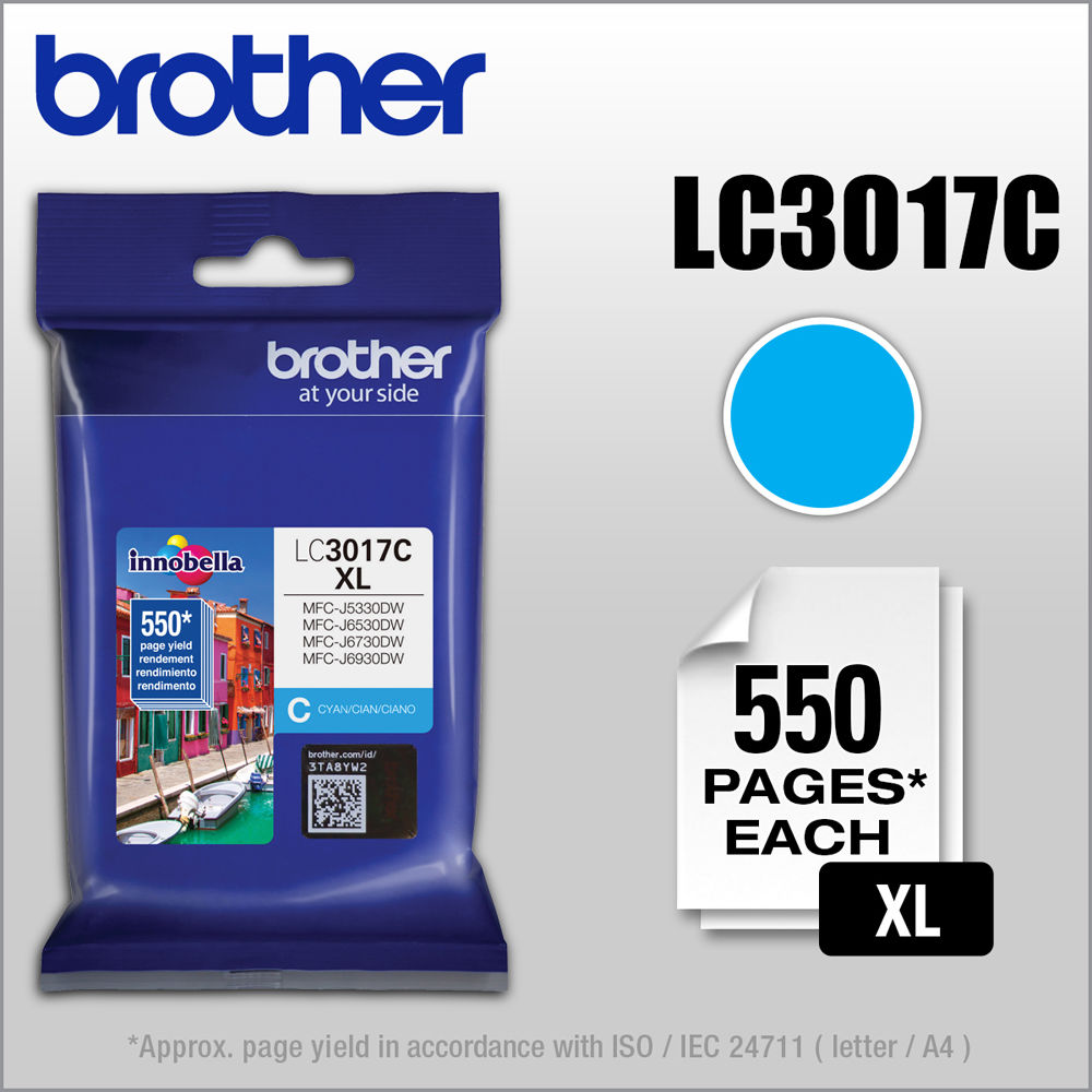 Brother LC3017C high yield XL cyan ink cartridge OEM replacement for Brother inkjet printers — view 4