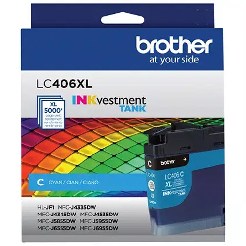 Brother LC406XLCS high yield cyan ink cartridge OEM replacement for compatible Brother inkjet printers — view 3