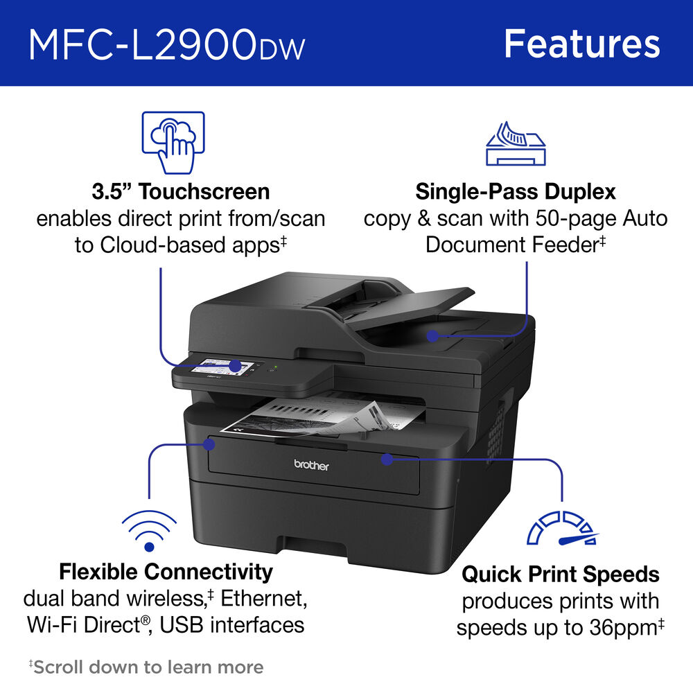 Brother MFCL2900DW monochrome wireless all-in-one printer with duplex printing — view 5