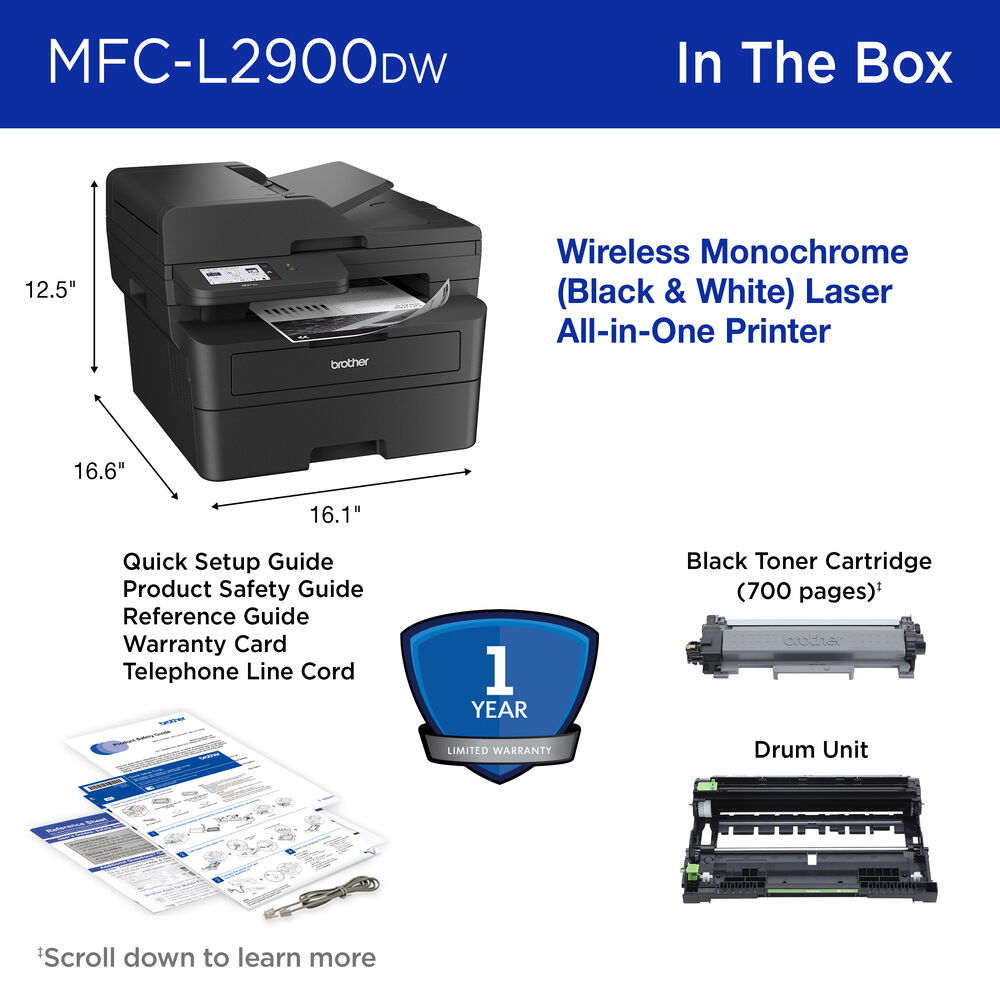 Brother MFCL2900DW monochrome wireless all-in-one printer with duplex printing — view 6