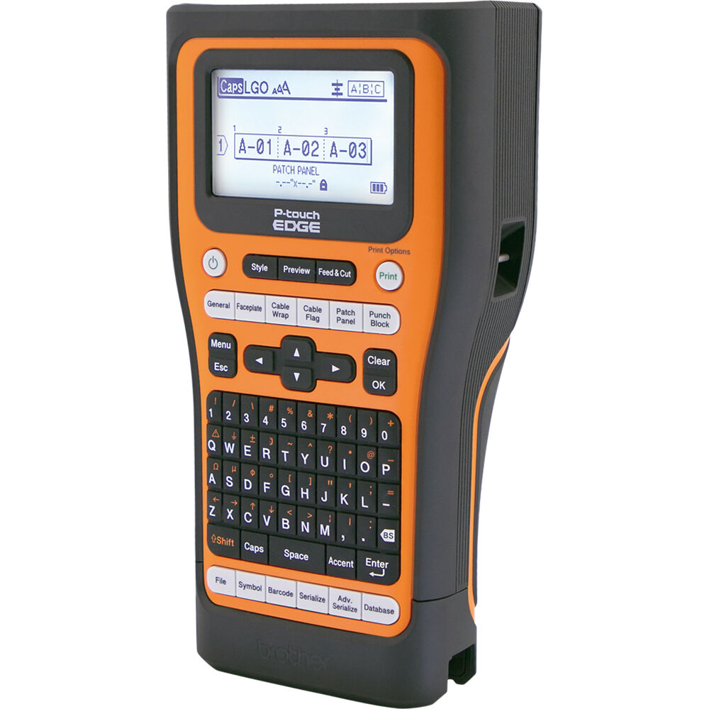 Brother PT-E560BT handheld industrial label printer with Bluetooth, USB-C, hand strap, and carrying case — view 3