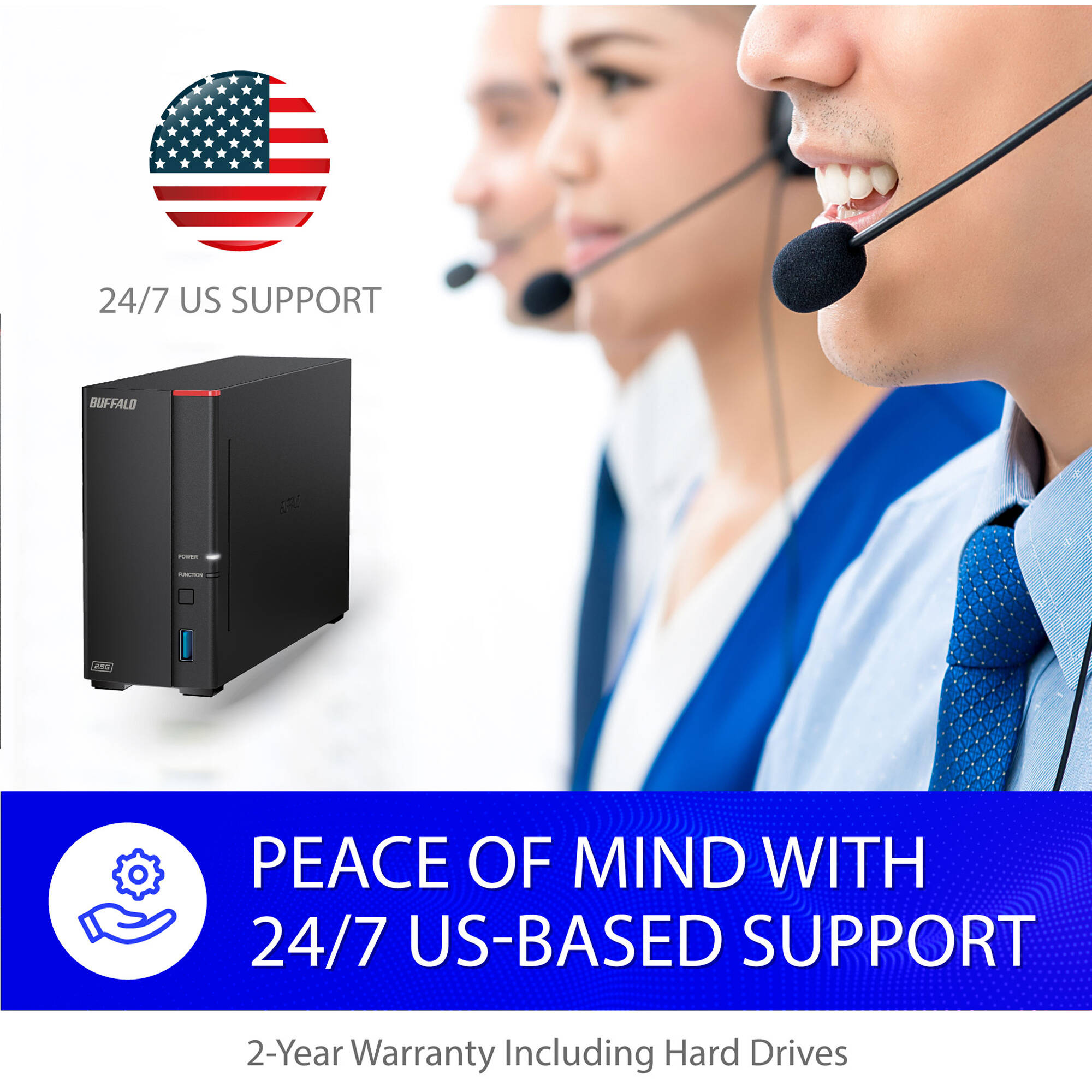 Buffalo LinkStation 710D 2TB desktop NAS with 1 bay, 2.5 GbE, and USB ports — view 11