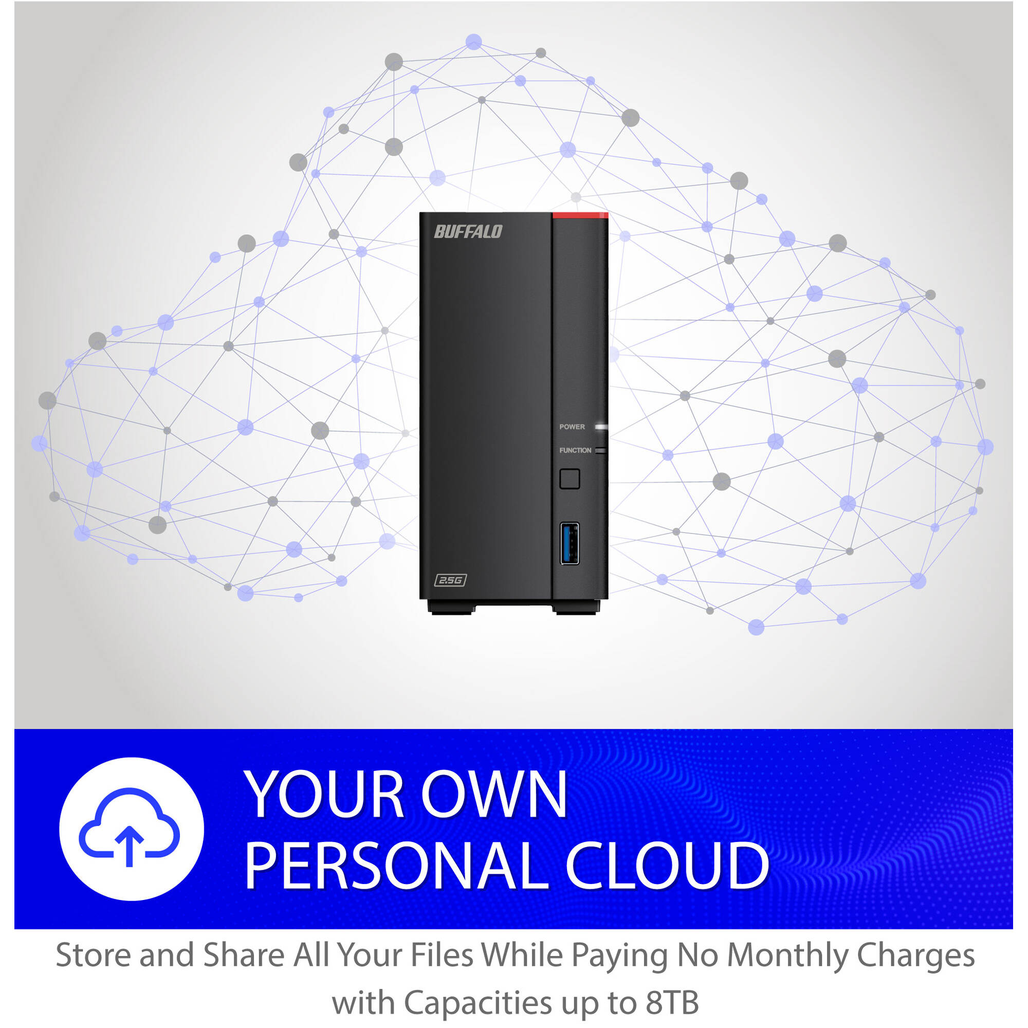Buffalo LinkStation 710D 2TB desktop NAS with 1 bay, 2.5 GbE, and USB ports — view 6