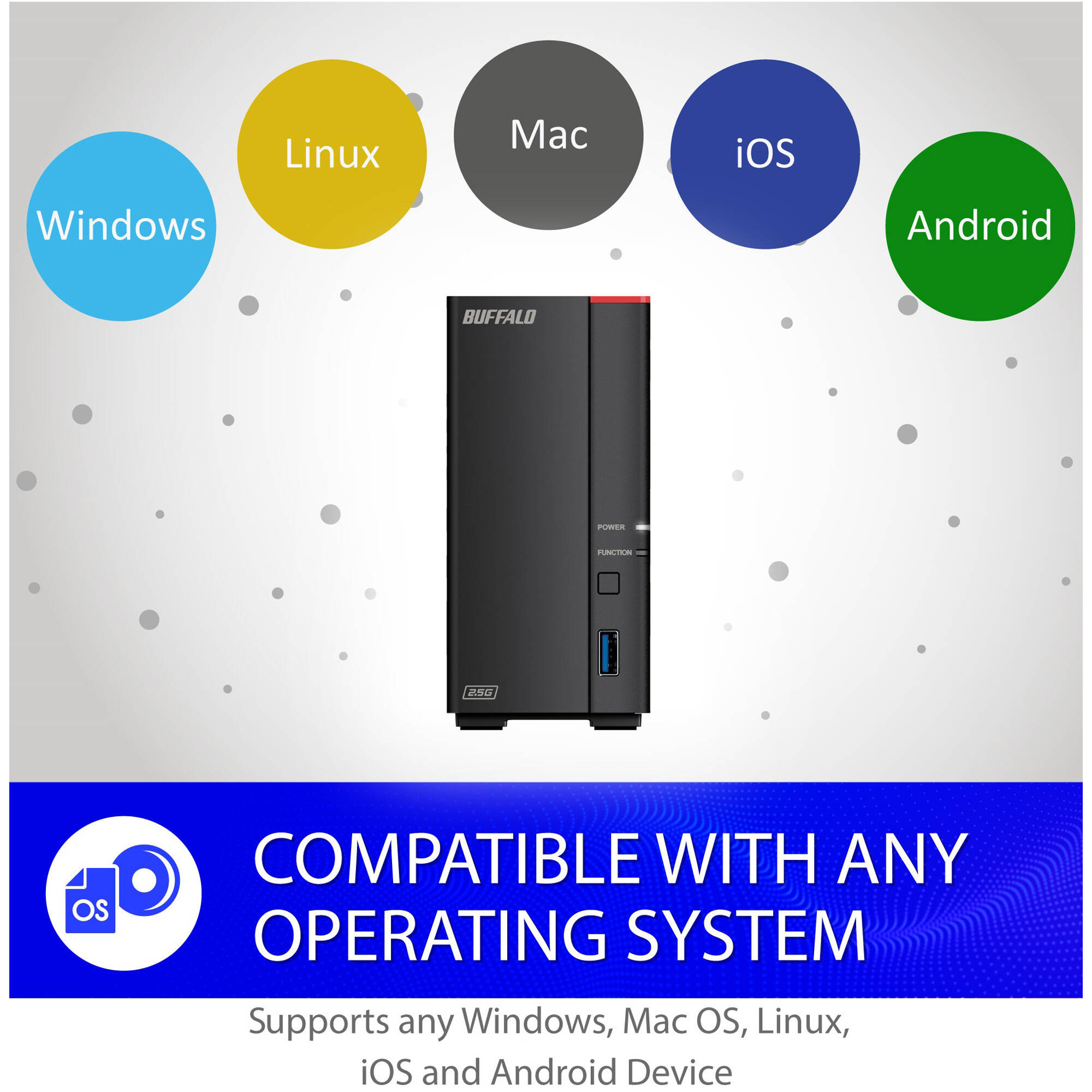 Buffalo LinkStation 710D 2TB desktop NAS with 1 bay, 2.5 GbE, and USB ports — view 9