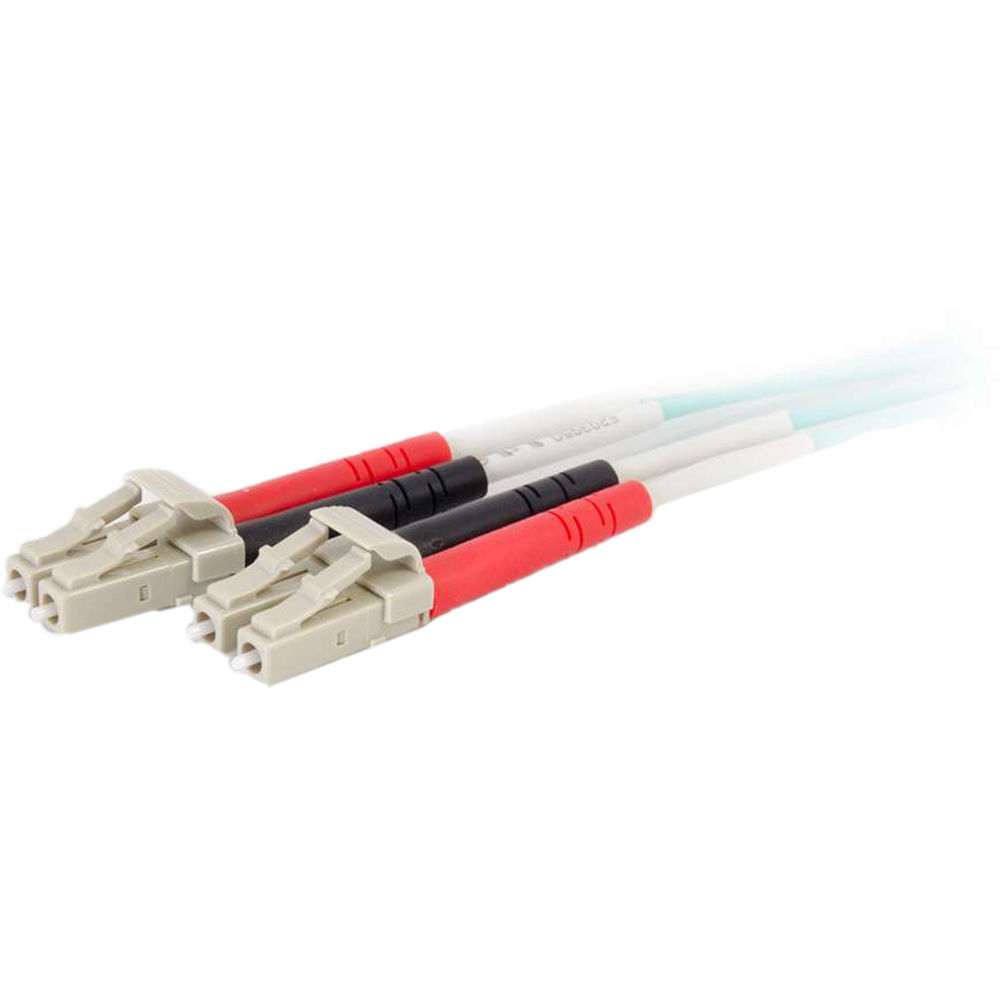 20 m aqua OM4 multimode fiber cable with LC connectors on both ends — view 2