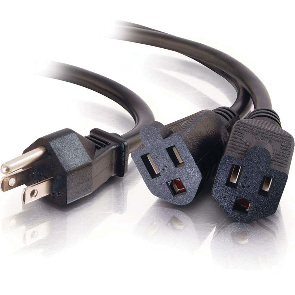 C2G 1.5 ft 1-to-2 power cord splitter TAA compliant short extension cord — view 2