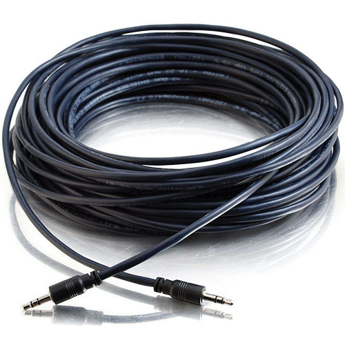 Black C2G 50 ft 3.5 mm stereo audio cable with male mini-phone connectors and plenum-rated jacket — view 2