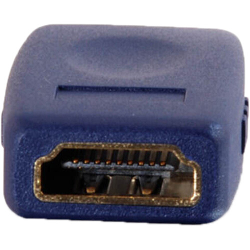 Black HDMI female to female coupler for extending two HDMI cables in an AV installation — view 2