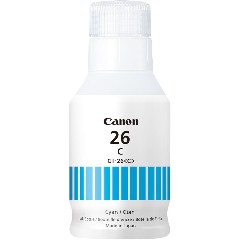 Canon GI-26 pigment cyan ink bottle, OEM refill supply for compatible Canon G-series printers — view 2