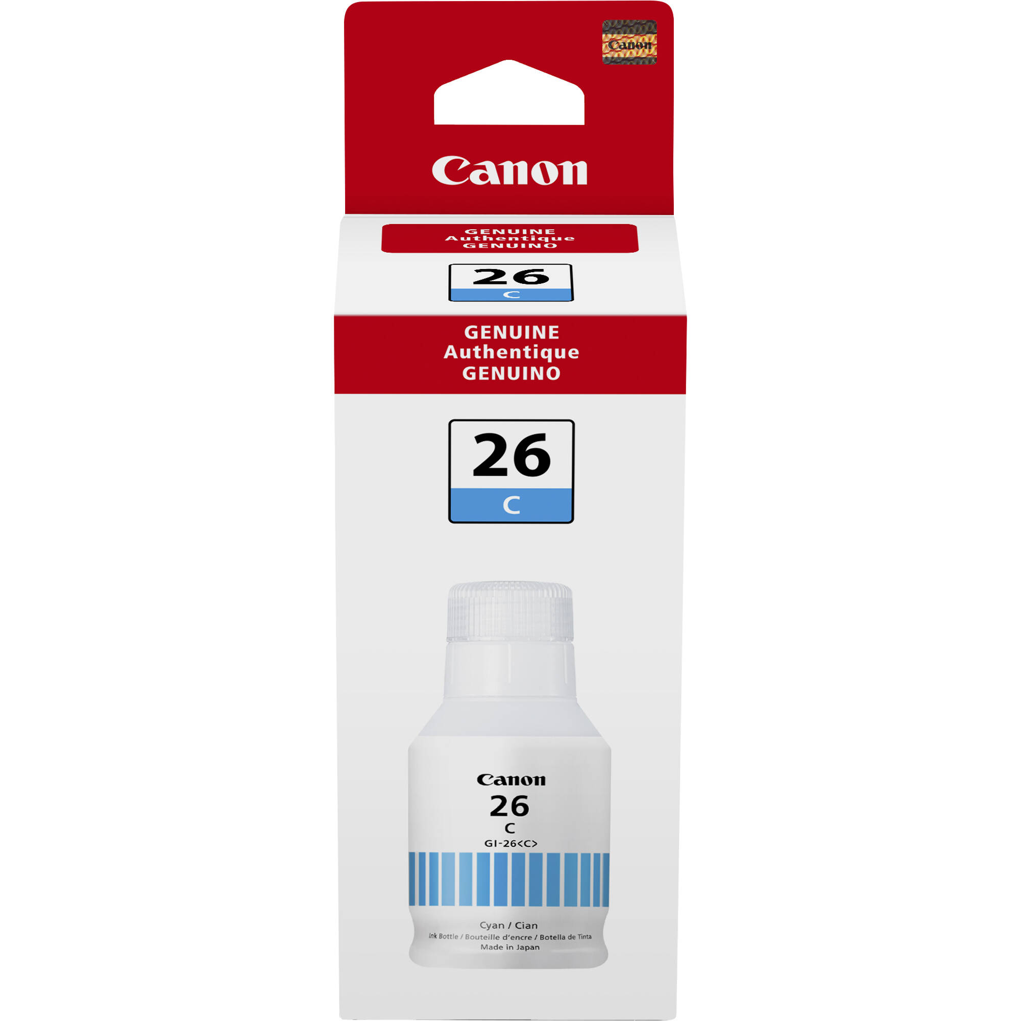 Canon GI-26 pigment cyan ink bottle, OEM refill supply for compatible Canon G-series printers — view 3