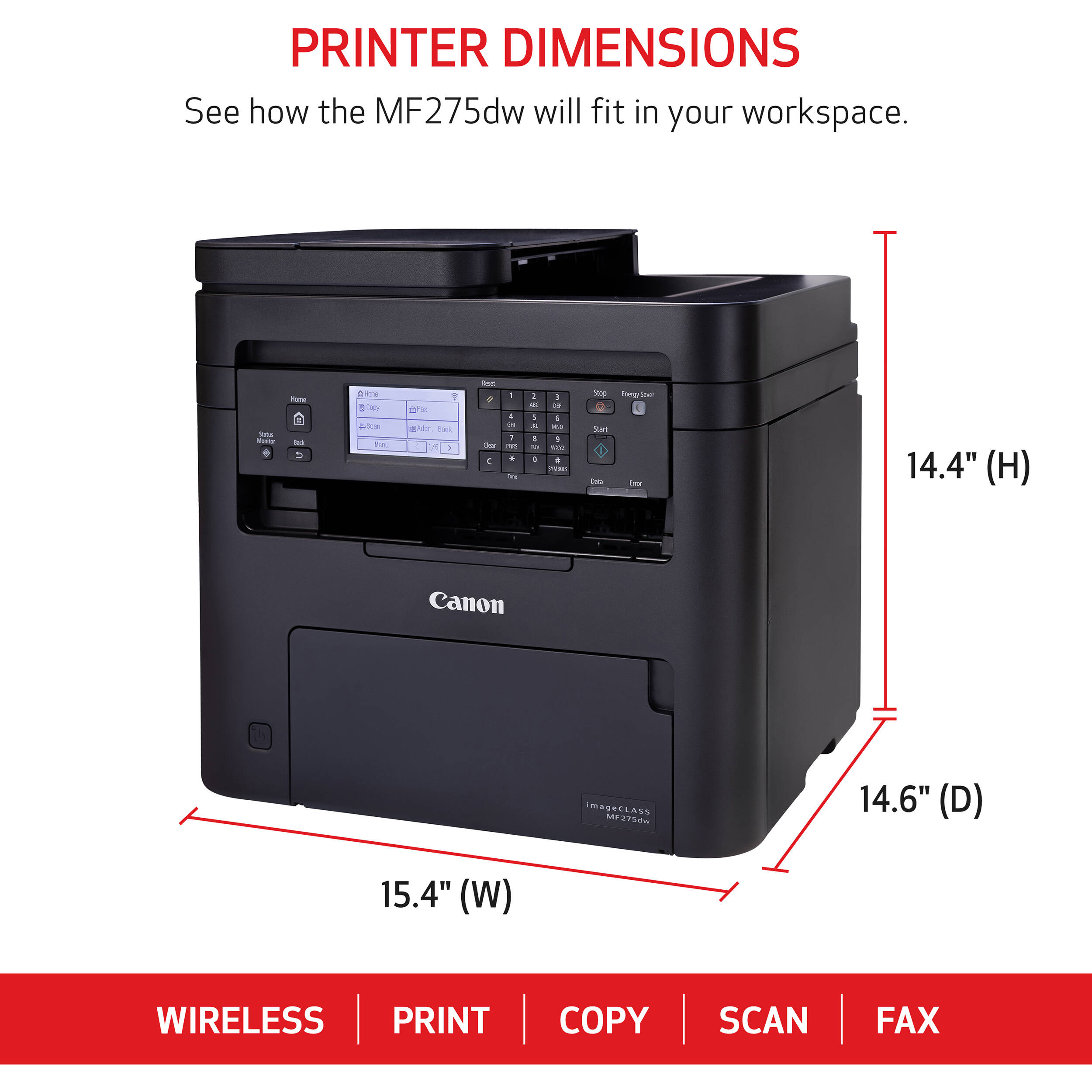 Canon imageCLASS MF275dw monochrome laser all-in-one printer with duplex printing and wireless connectivity — view 17