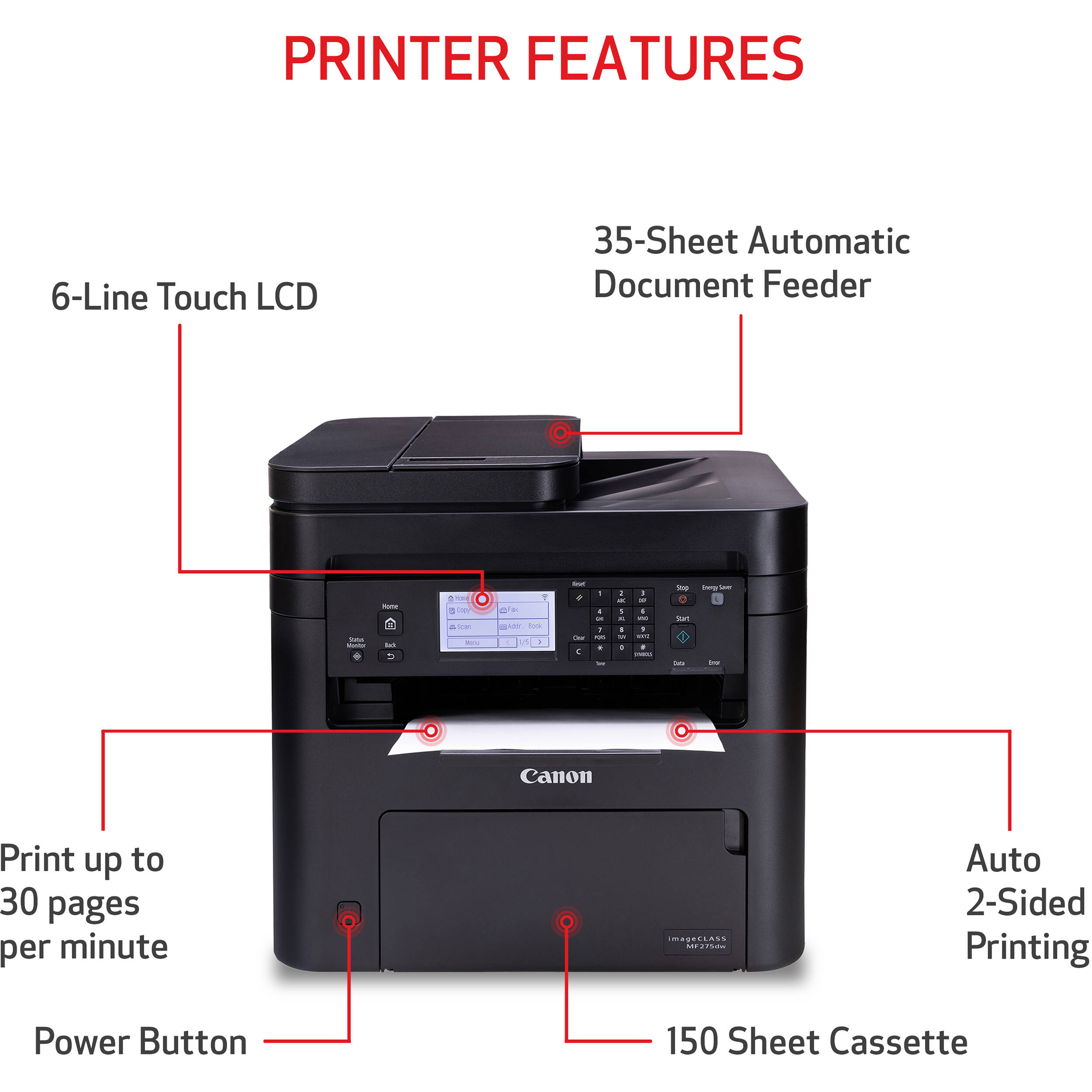 Canon imageCLASS MF275dw monochrome laser all-in-one printer with duplex printing and wireless connectivity — view 18
