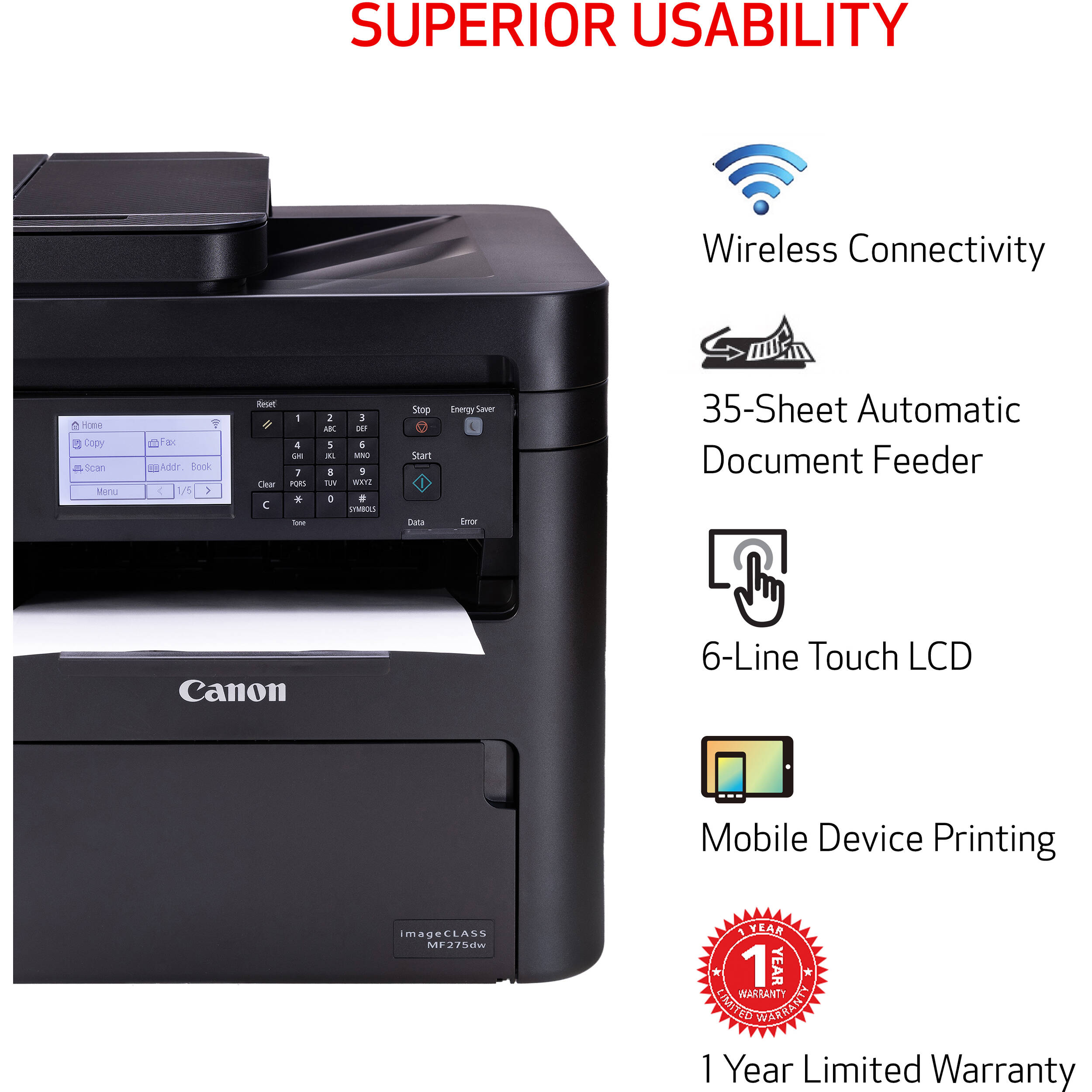 Canon imageCLASS MF275dw monochrome laser all-in-one printer with duplex printing and wireless connectivity — view 21