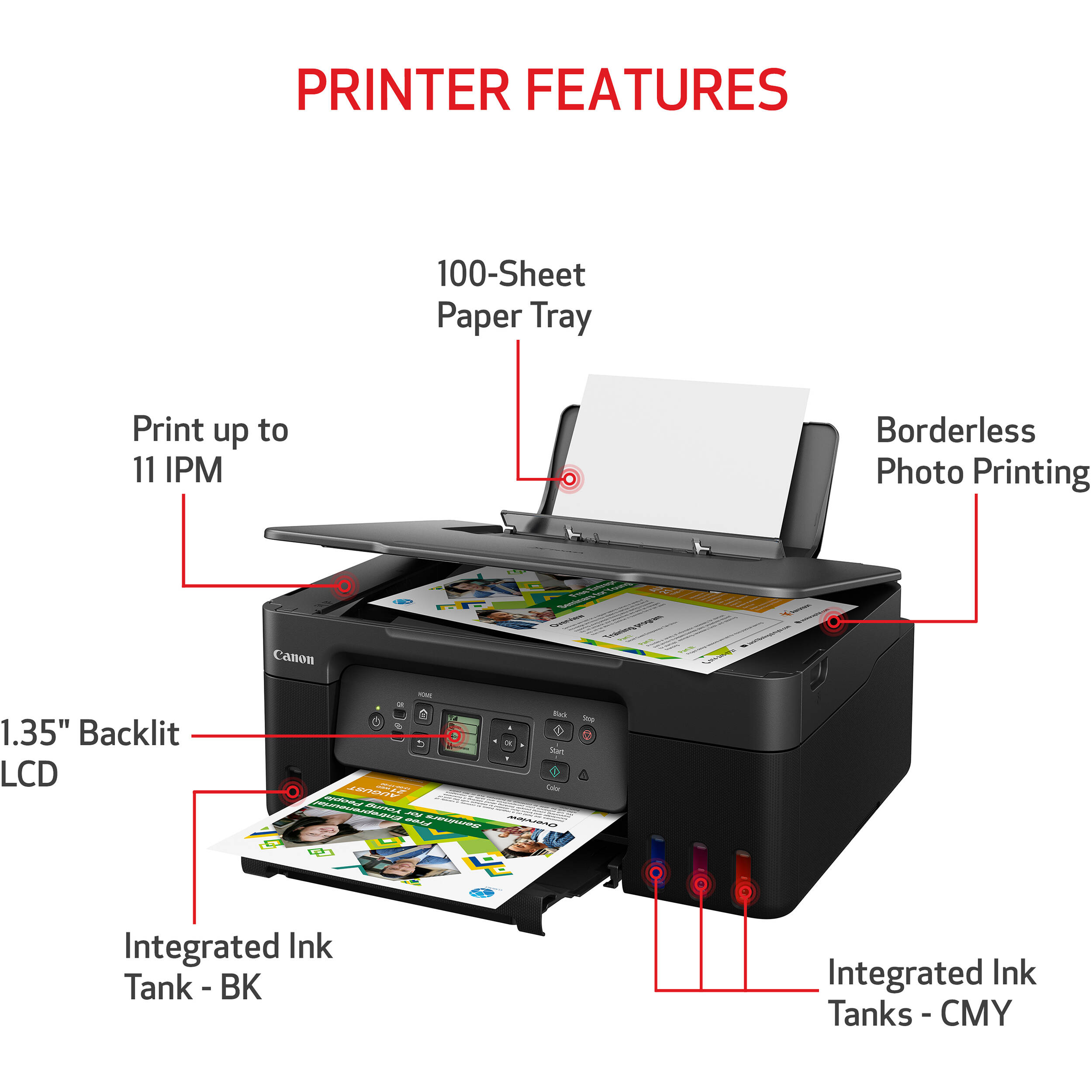 Canon PIXMA G3270 Black Wireless MegaTank All-in-One printer for color printing, scanning, and copying — view 4