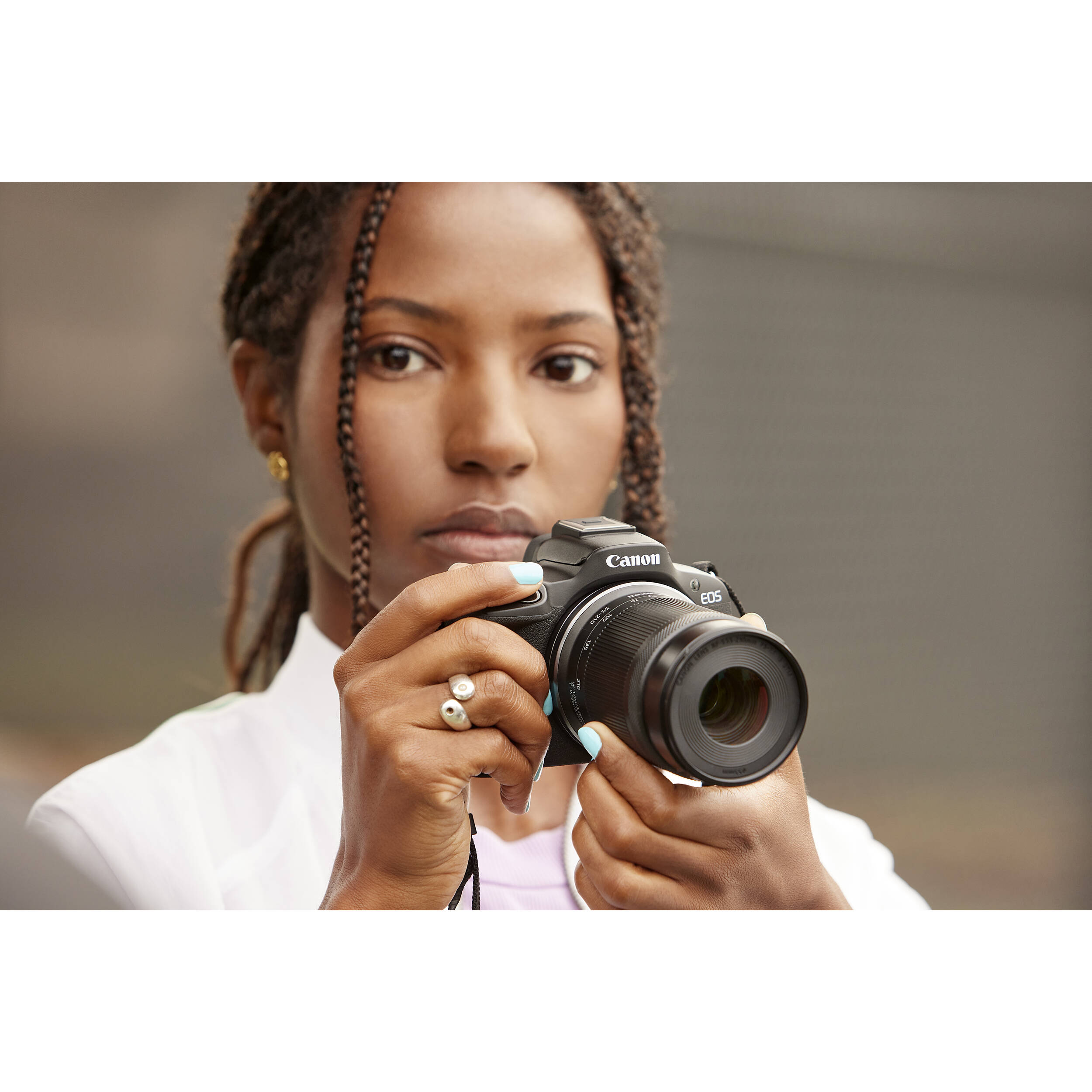 Canon EOS R50 mirrorless camera kit with RF-S 18-45 mm IS STM lens in black — view 12