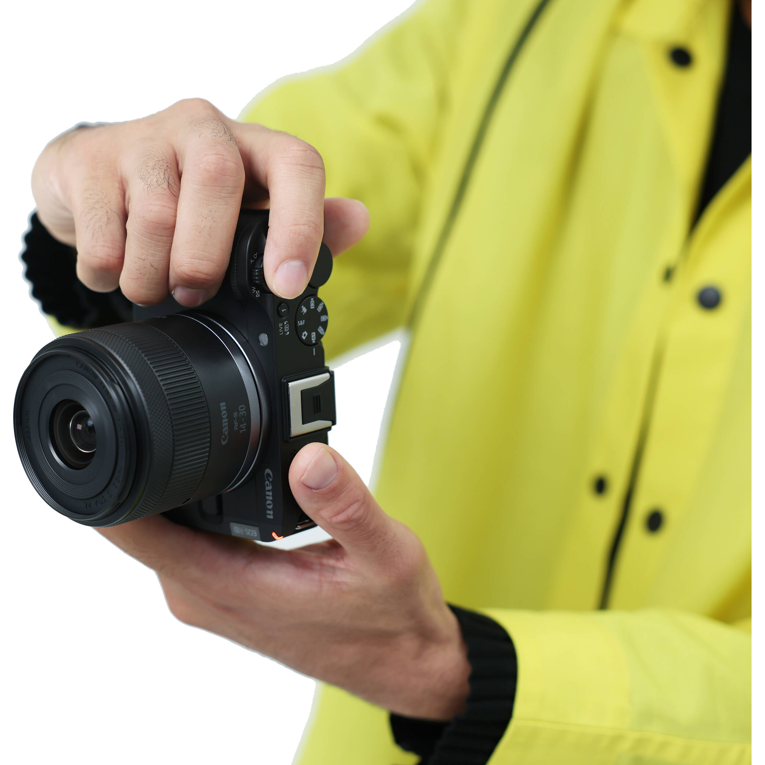 Canon EOS R50 V mirrorless camera with 14-30mm lens, front view — view 11