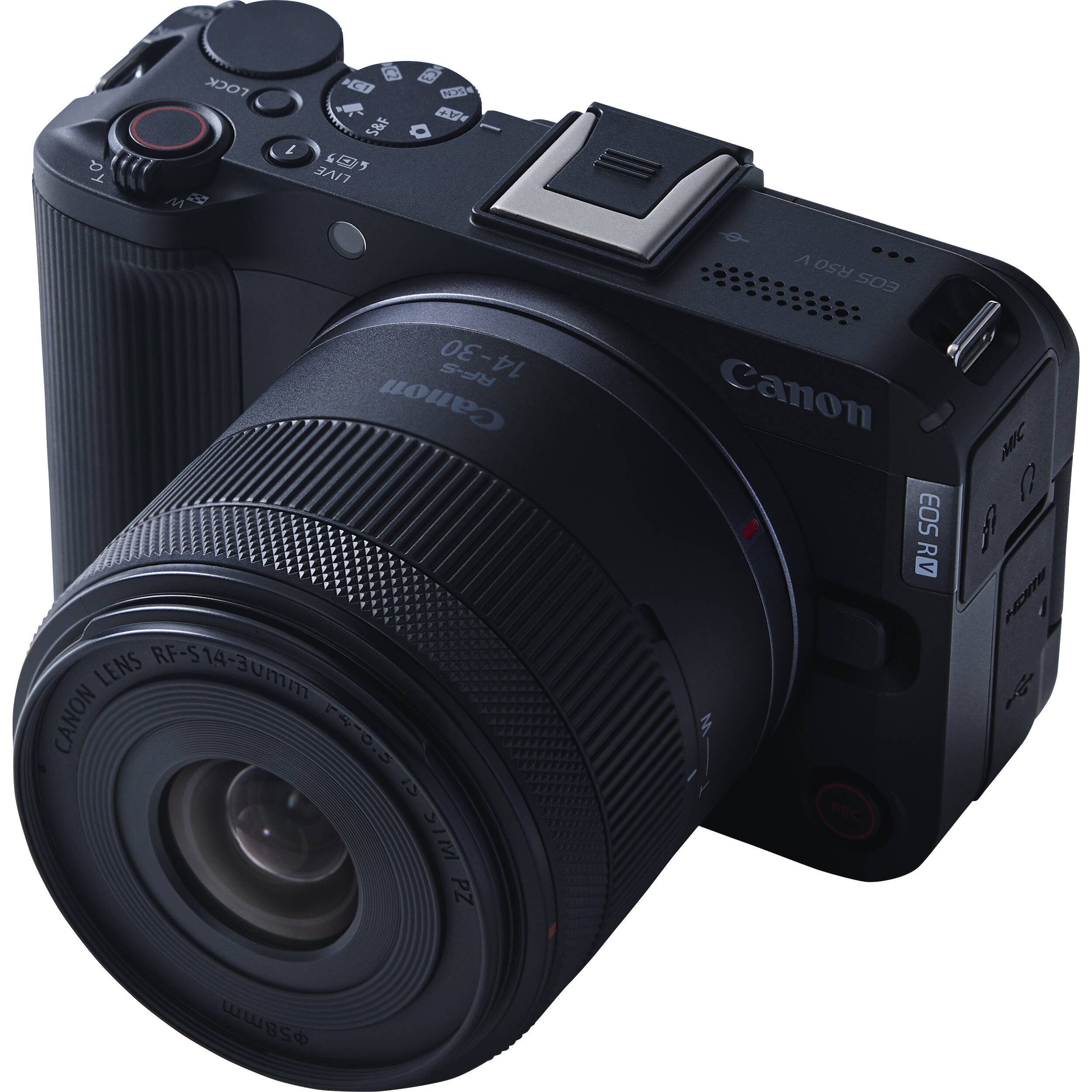 Canon EOS R50 V mirrorless camera with 14-30mm lens, front view — view 9