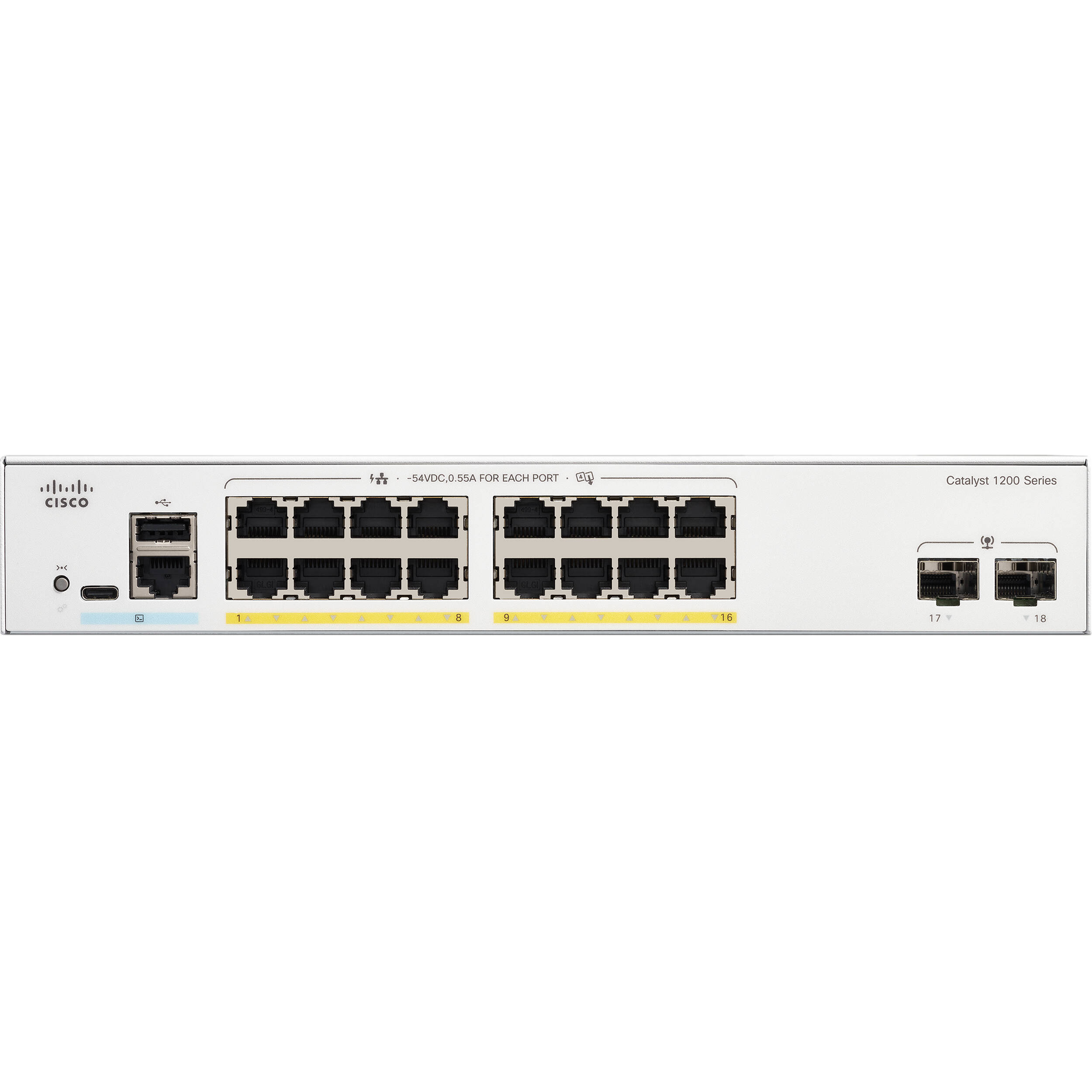 Cisco C1200-16P-2G 16-port Gigabit PoE switch with 2 x 1G SFP uplinks — view 2