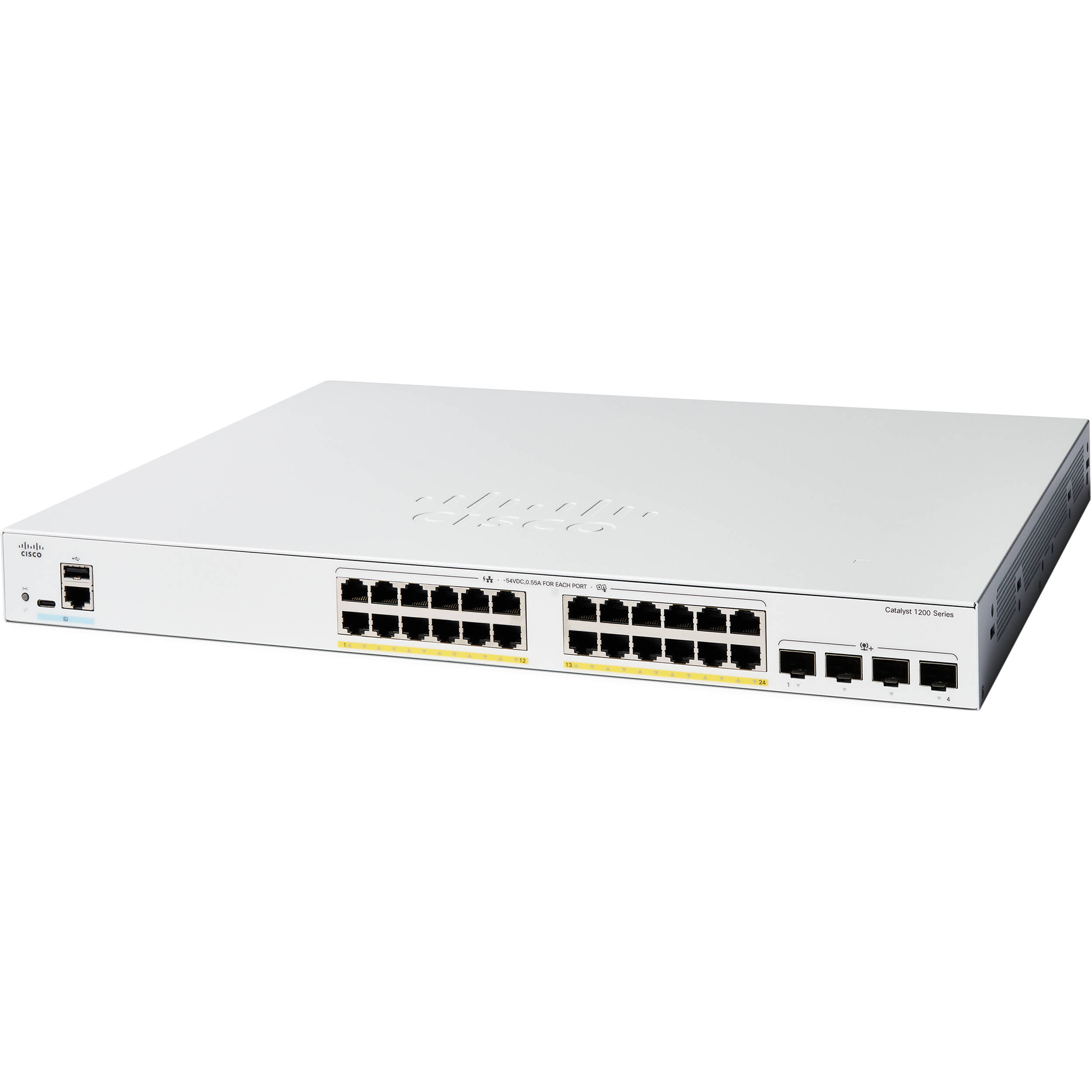 Cisco Catalyst 1200 24-port GE Full PoE switch with 24 PoE ports and 4 x 10G SFP+ uplinks — view 2