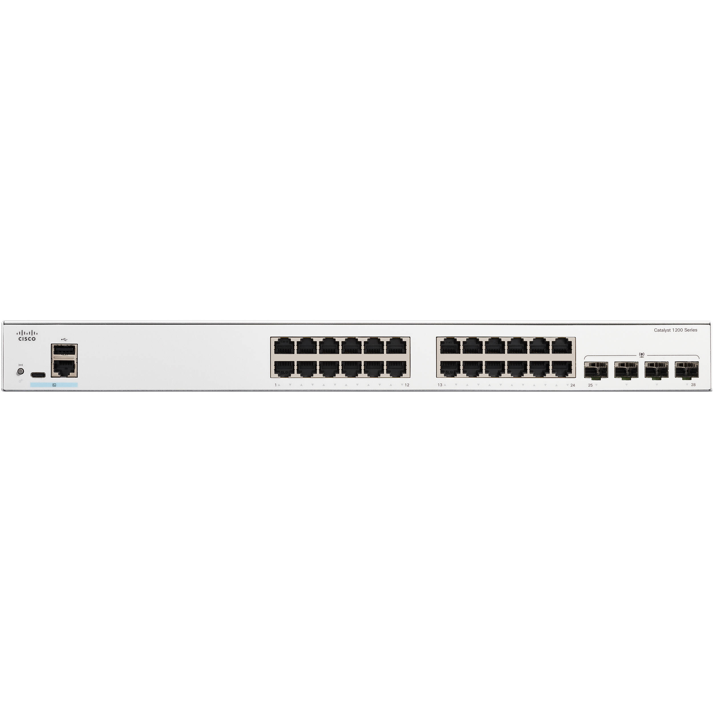 Cisco Catalyst 1200 managed switch with 24 Gigabit Ethernet ports and 4 x 1G SFP uplinks — view 2