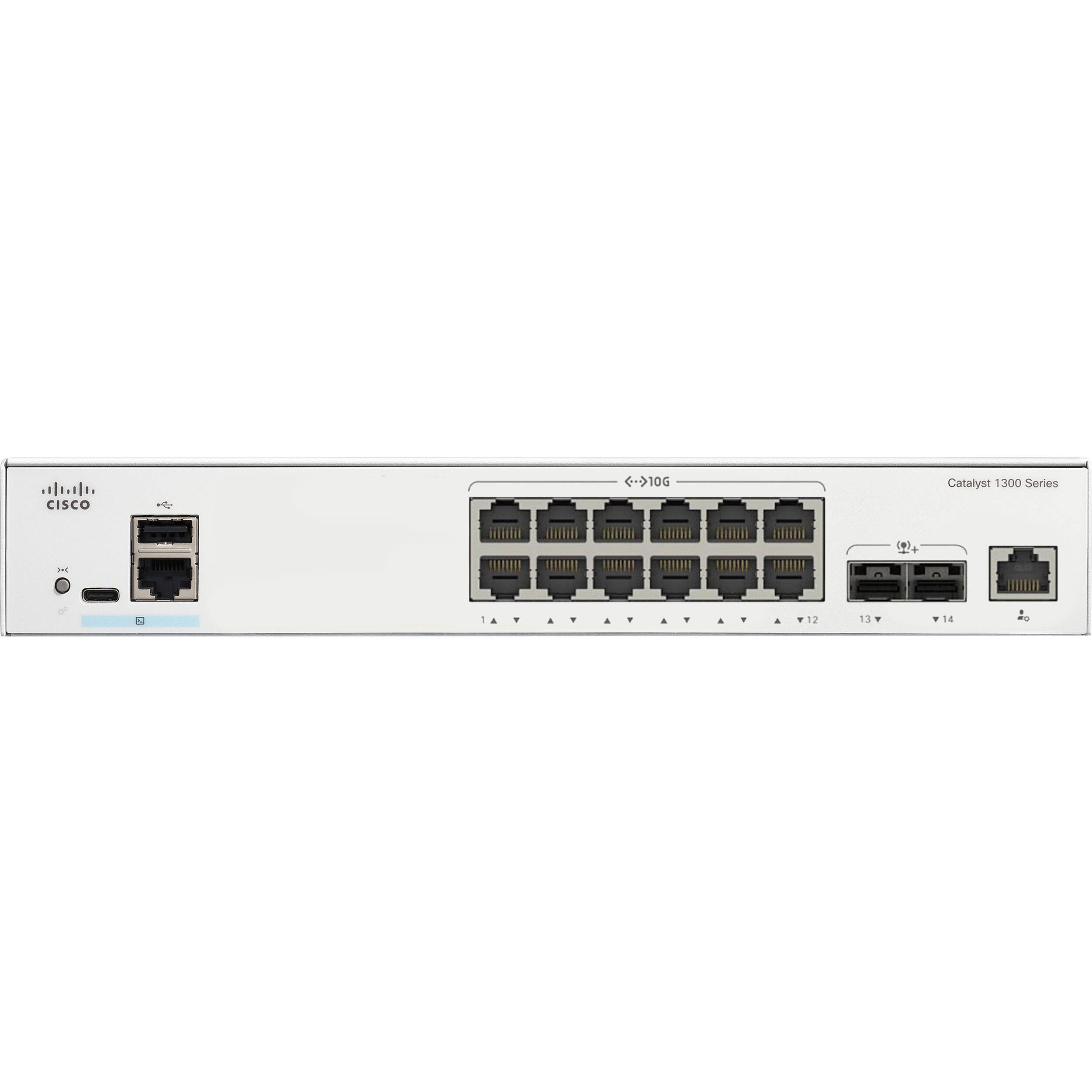 Cisco Catalyst 1300 24-port managed switch with 16 PoE ports, 8 x 2.5GE ports, and 4 x 10G SFP+ uplinks — view 2