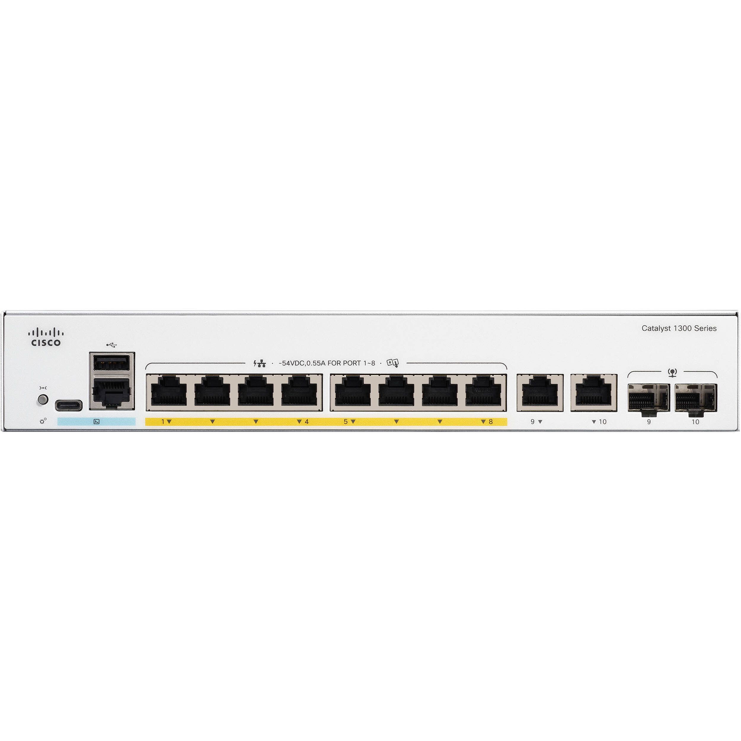 Cisco Catalyst 1300 8-port Gigabit Ethernet Full PoE switch with 2 x 1G combo uplinks — view 2