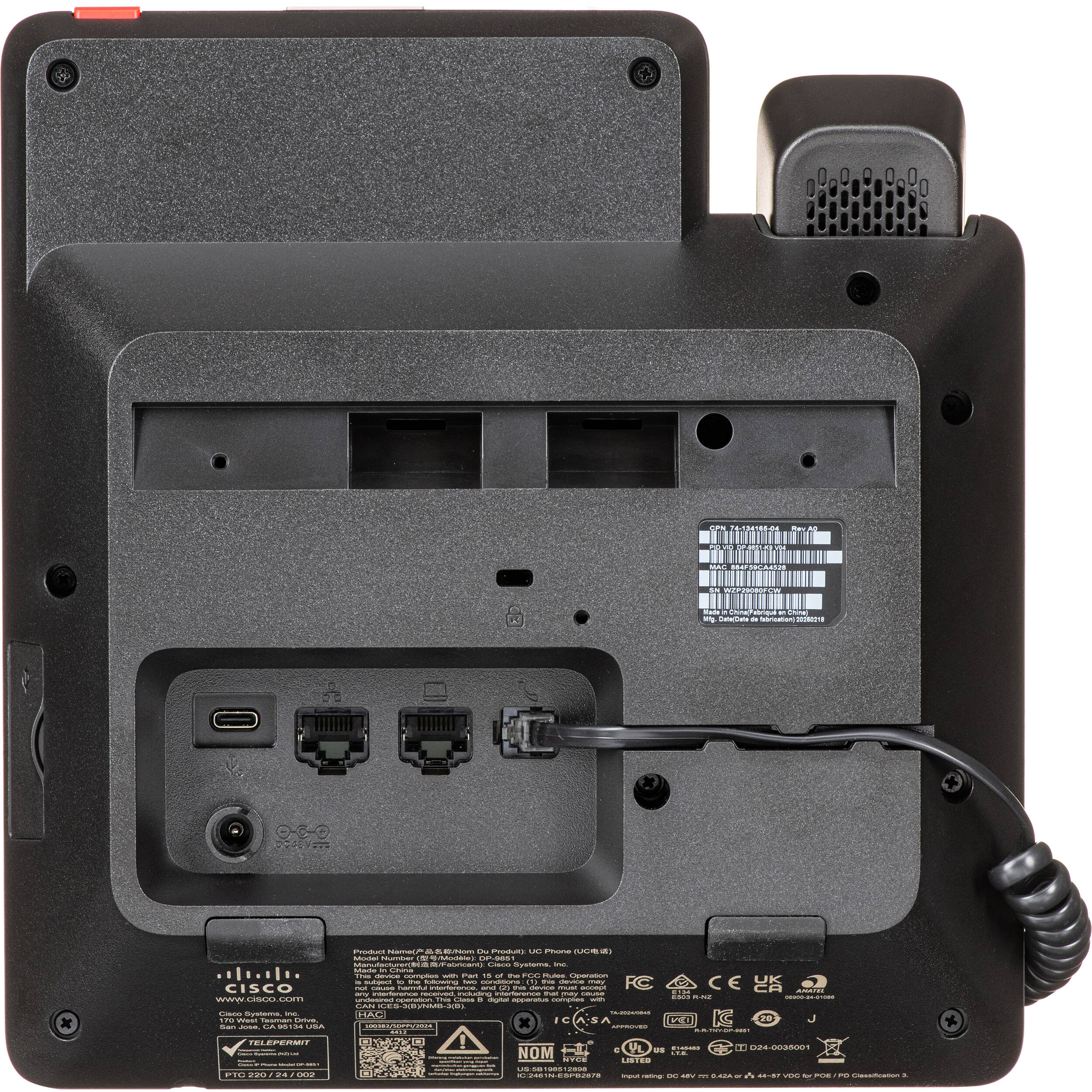 Cisco Desk Phone 9851 Carbon Black VoIP desk phone with color display — view 6