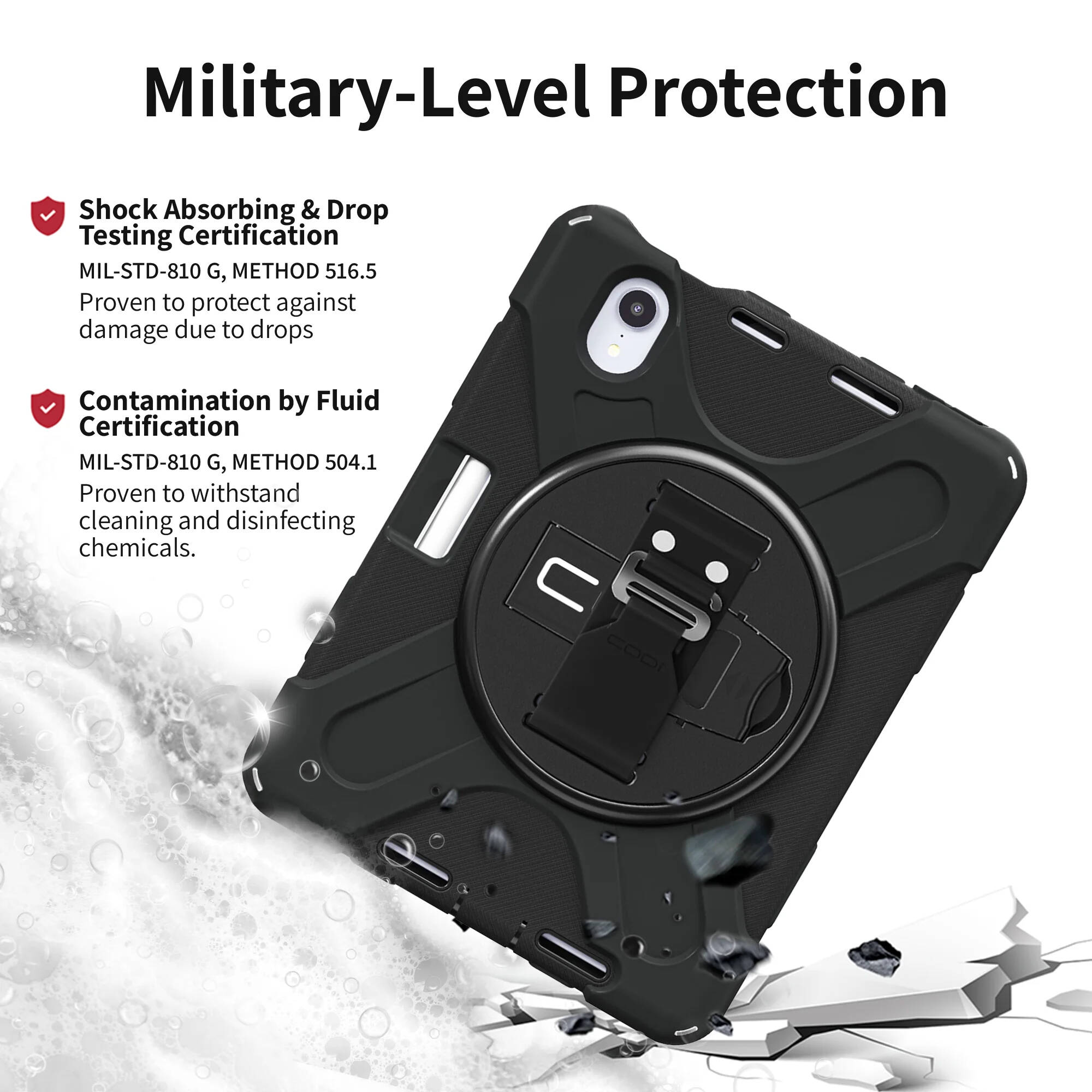 Black CODi rugged case for iPad mini 6 made of silicone and polycarbonate — view 3
