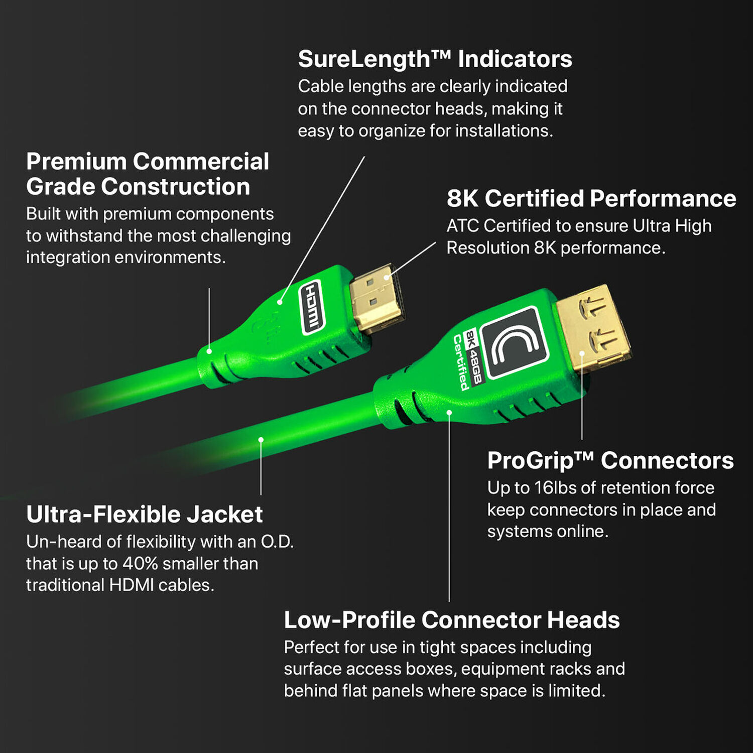 Comprehensive Connectivity Company 9 ft green MicroFlex 48G 8K HDMI cable with ProGrip connectors — view 7