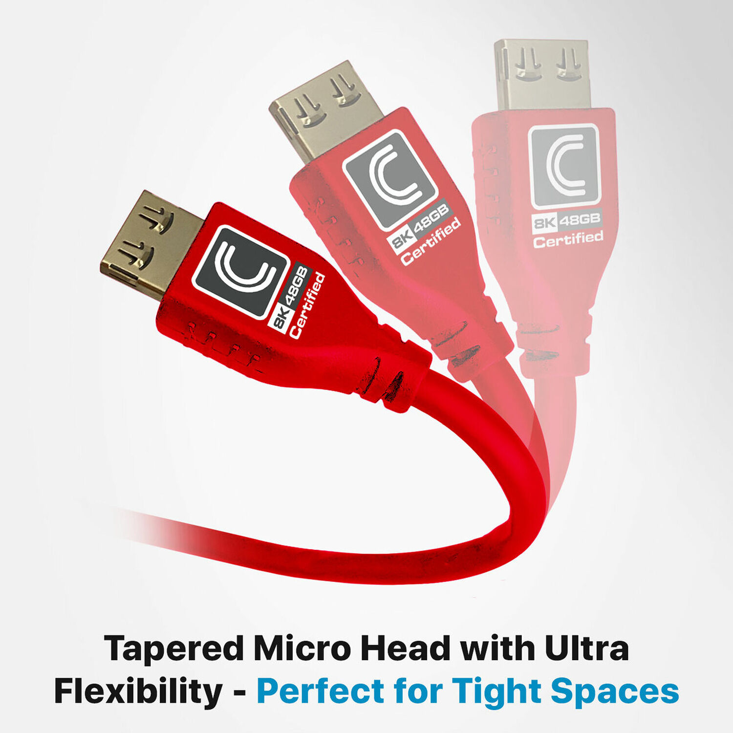 Red 9 ft MicroFlex 48G 8K HDMI cable with ProGrip HDMI connectors — view 3