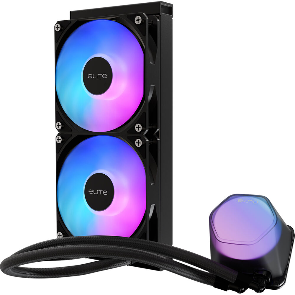 Cooler Master Elite Liquid 240 AIO CPU cooler with hexagonal pump cover and dual fans — view 2