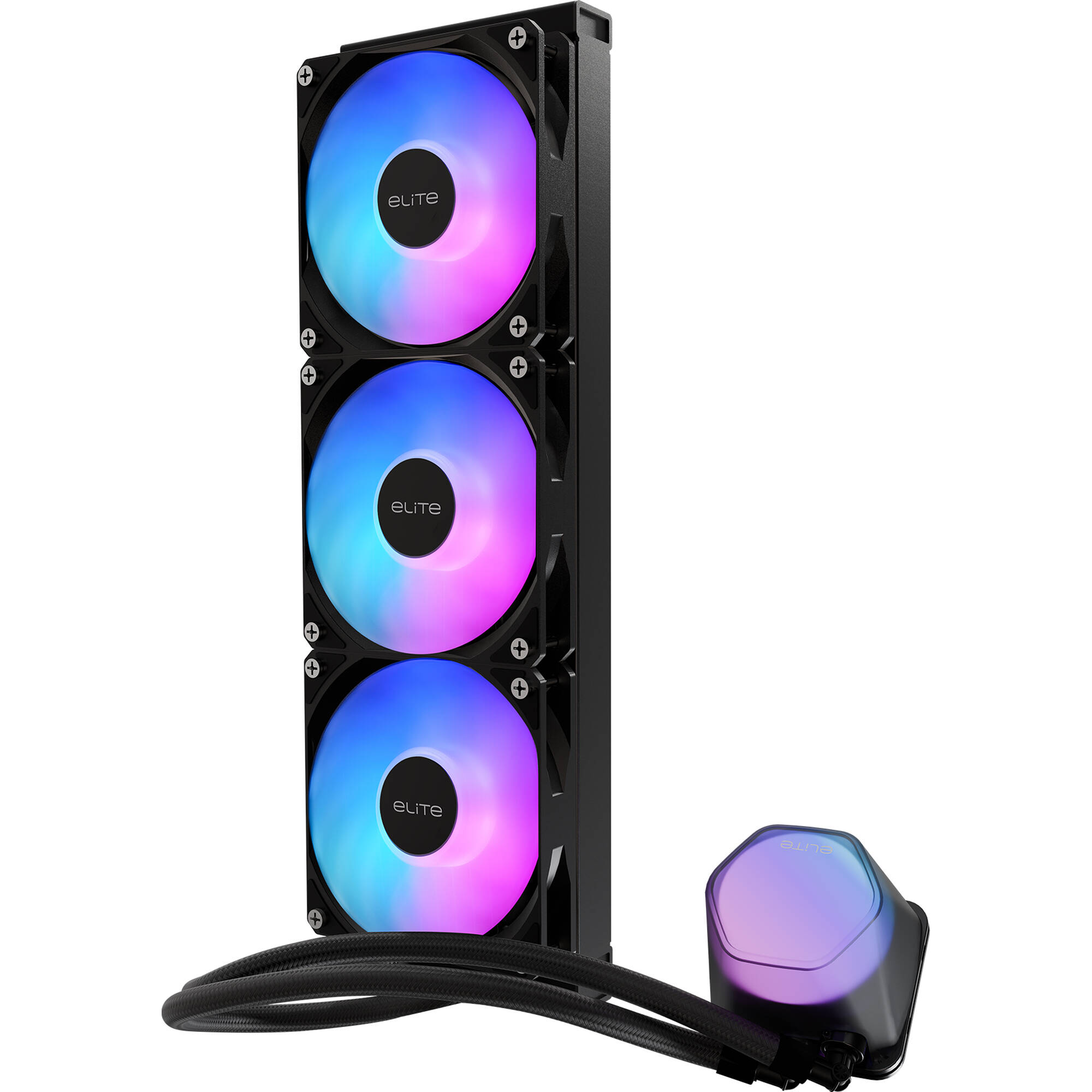 Cooler Master 360 Elite Liquid AIO CPU cooler with 360 mm radiator and crystal-clear pump cover — view 2