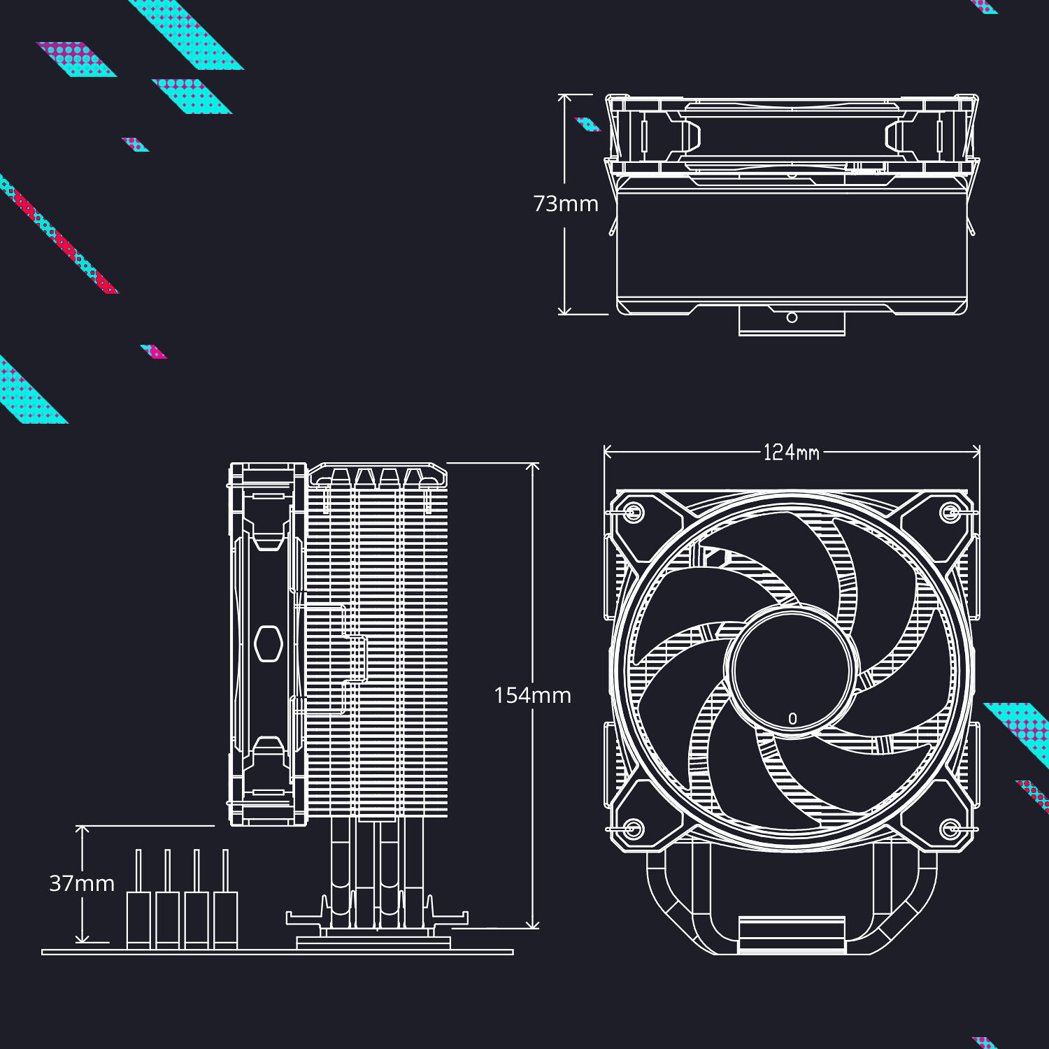 Cooler Master Hyper 212 Halo White tower CPU cooler with white heatsink and ARGB fan — view 21