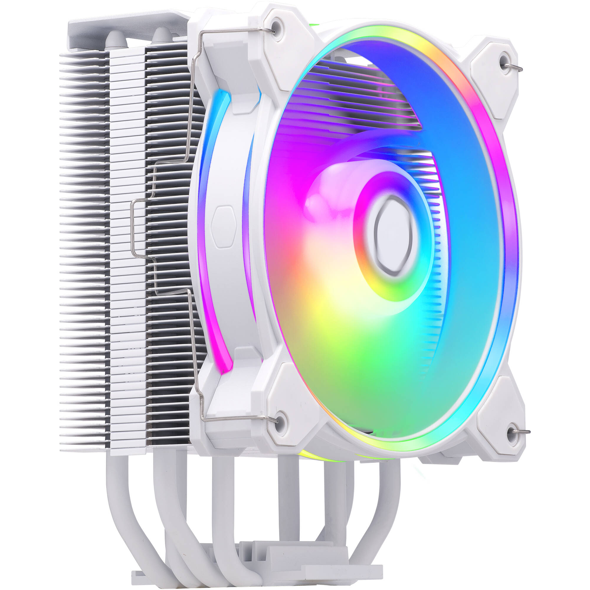Cooler Master Hyper 212 Halo White tower CPU cooler with white heatsink and ARGB fan — view 3