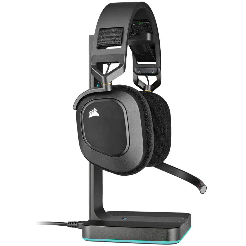 CORSAIR HS80 RGB Wireless Headset in Carbon with over-ear cups and boom microphone — view 3