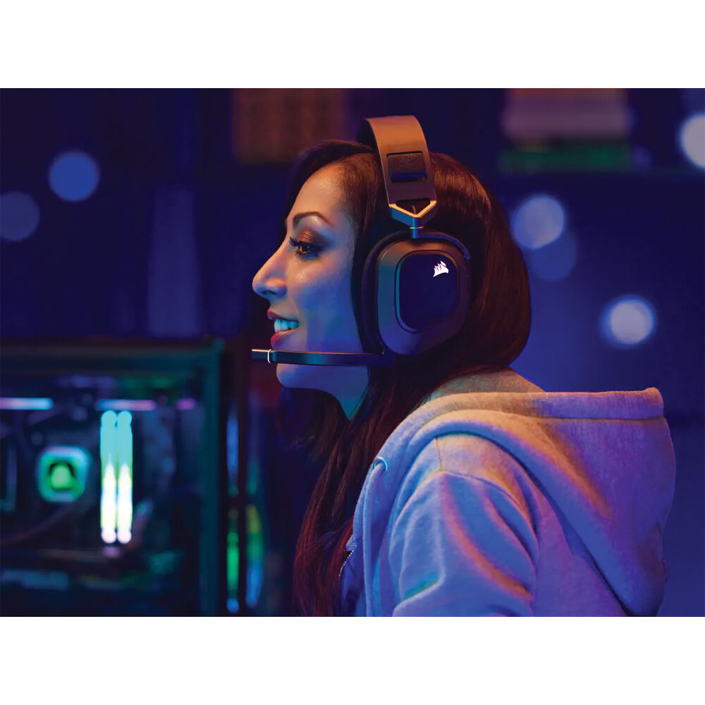 CORSAIR HS80 RGB Wireless Headset in Carbon with over-ear cups and boom microphone — view 5