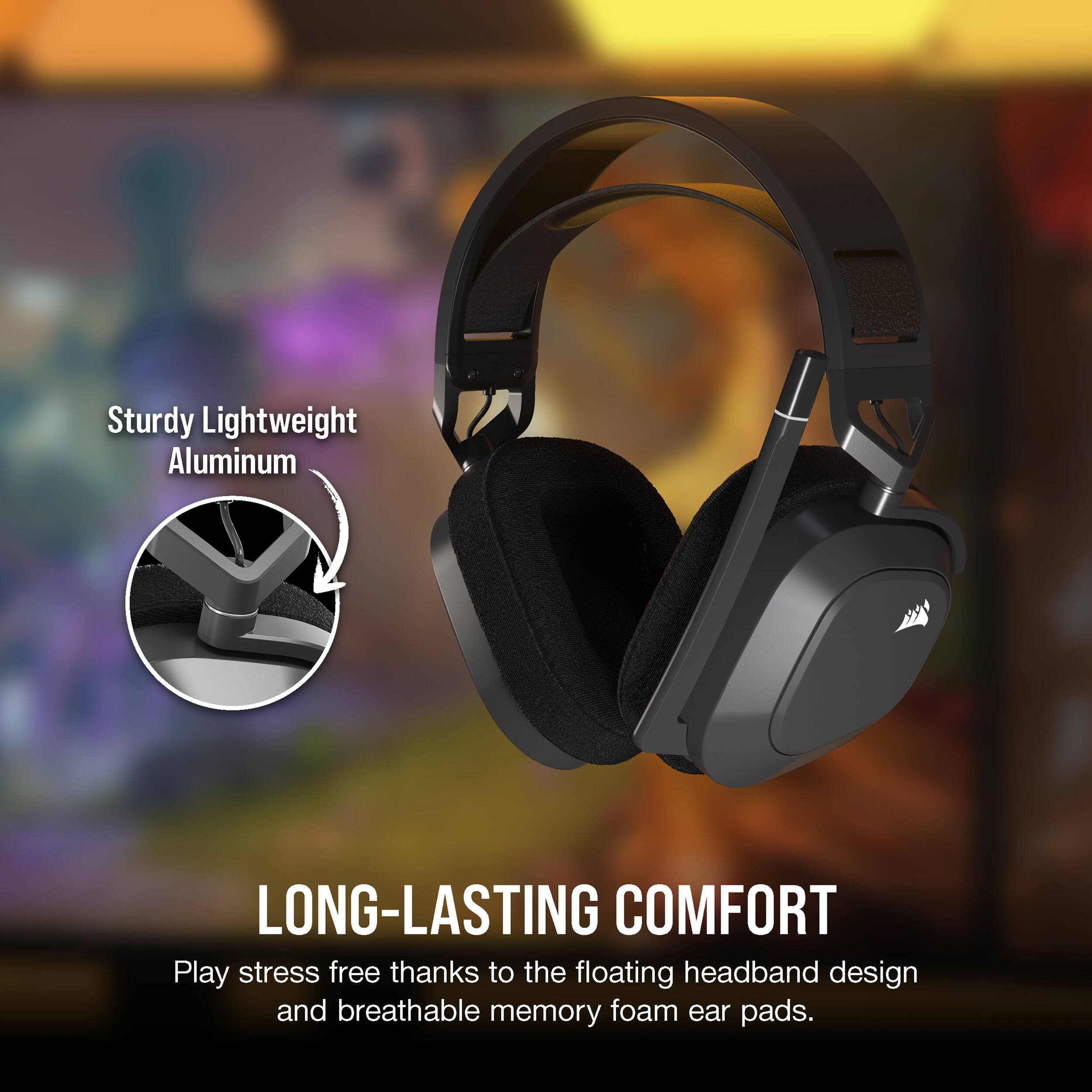 Corsair HS80 MAX Wireless Headset in Steel Gray, over-ear wireless gaming headset with broadcast-grade microphone — view 7