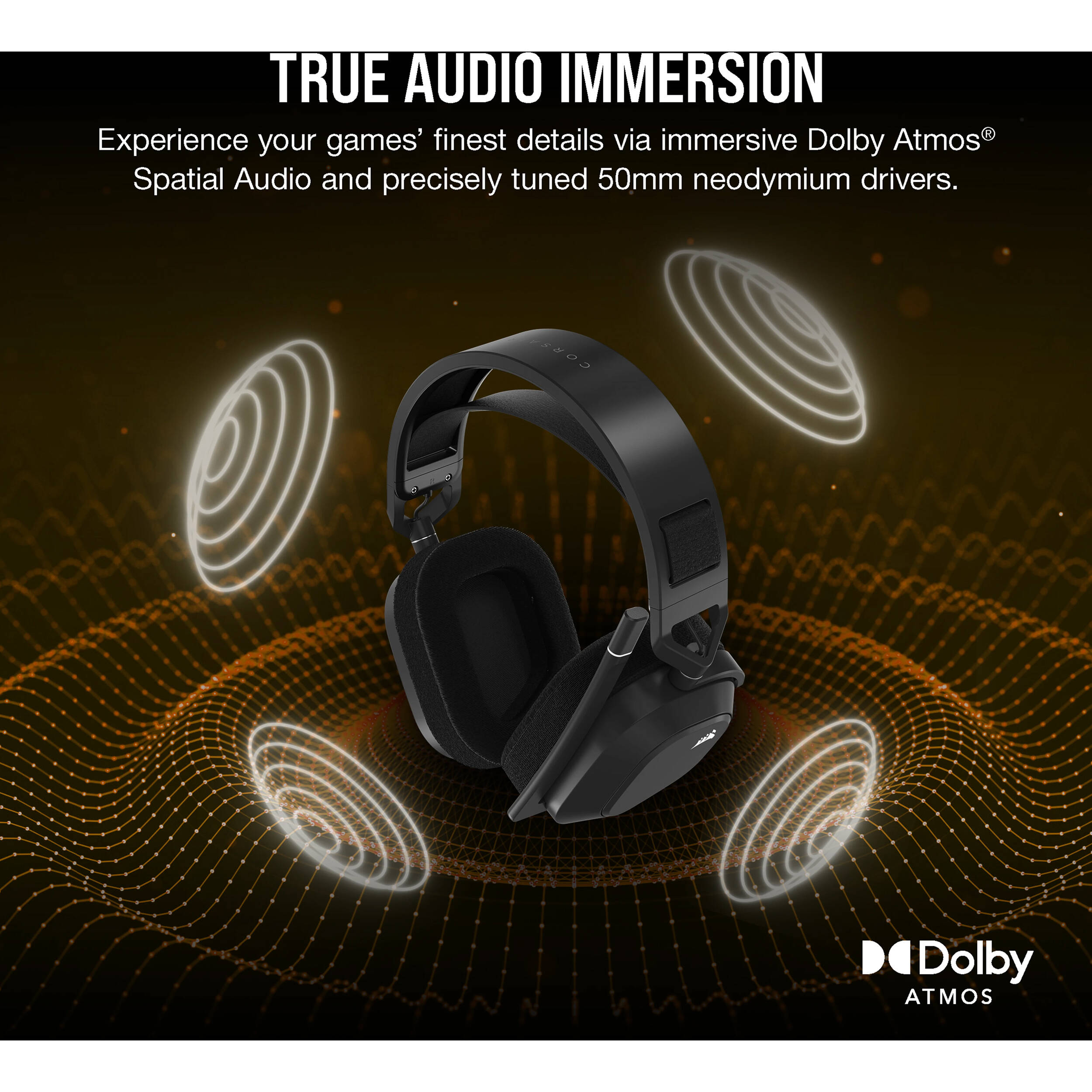 Corsair HS80 MAX Wireless Headset in Steel Gray, over-ear wireless gaming headset with broadcast-grade microphone — view 8