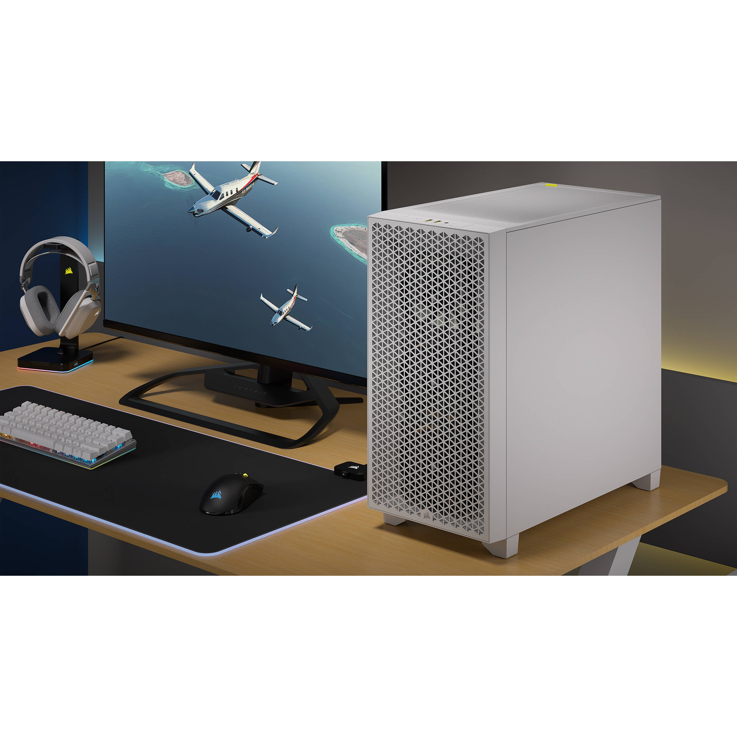 Corsair 3000D AIRFLOW white mid-tower case with tempered glass side panel and two SP120 ELITE fans — view 17