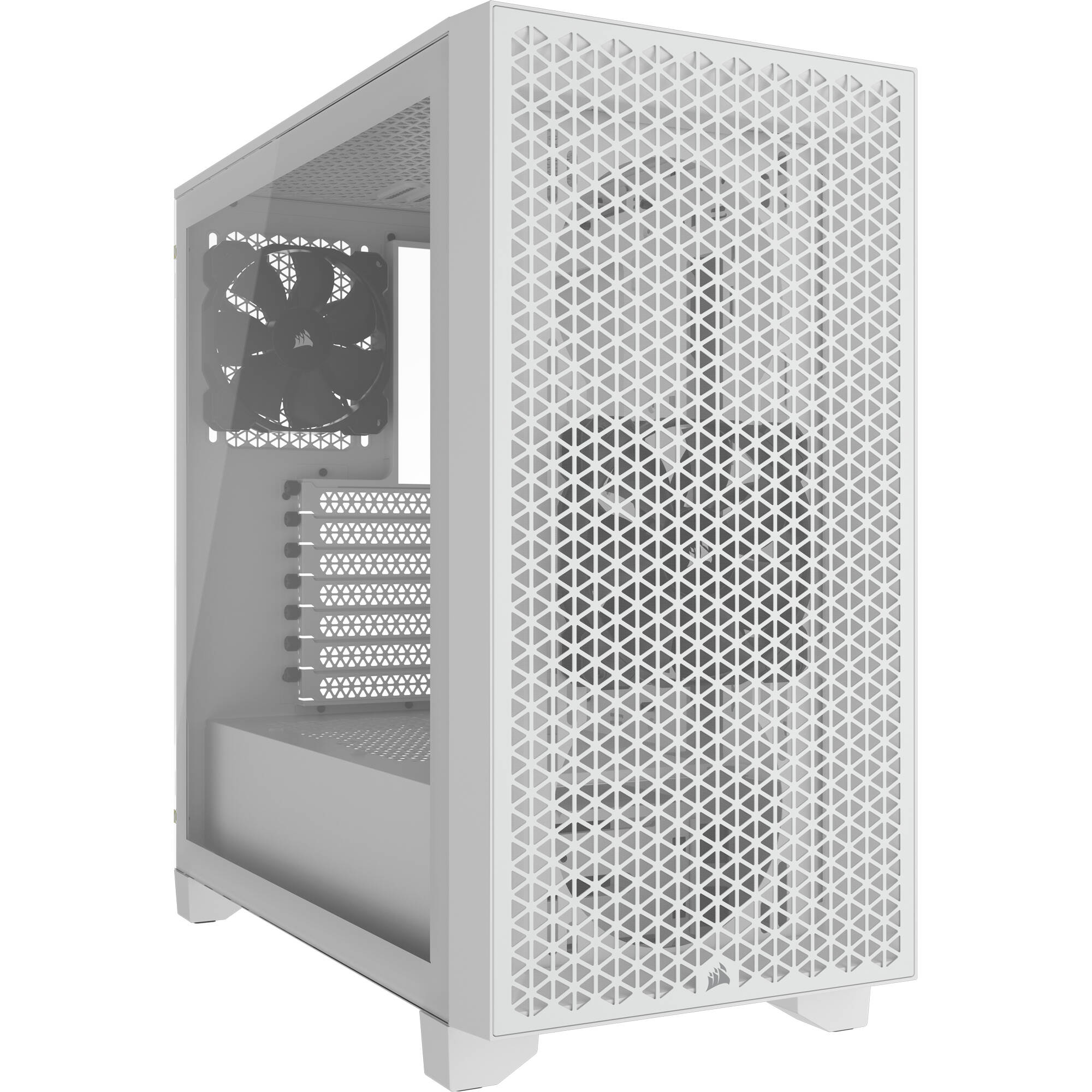 Corsair 3000D AIRFLOW white mid-tower case with tempered glass side panel and two SP120 ELITE fans — view 4